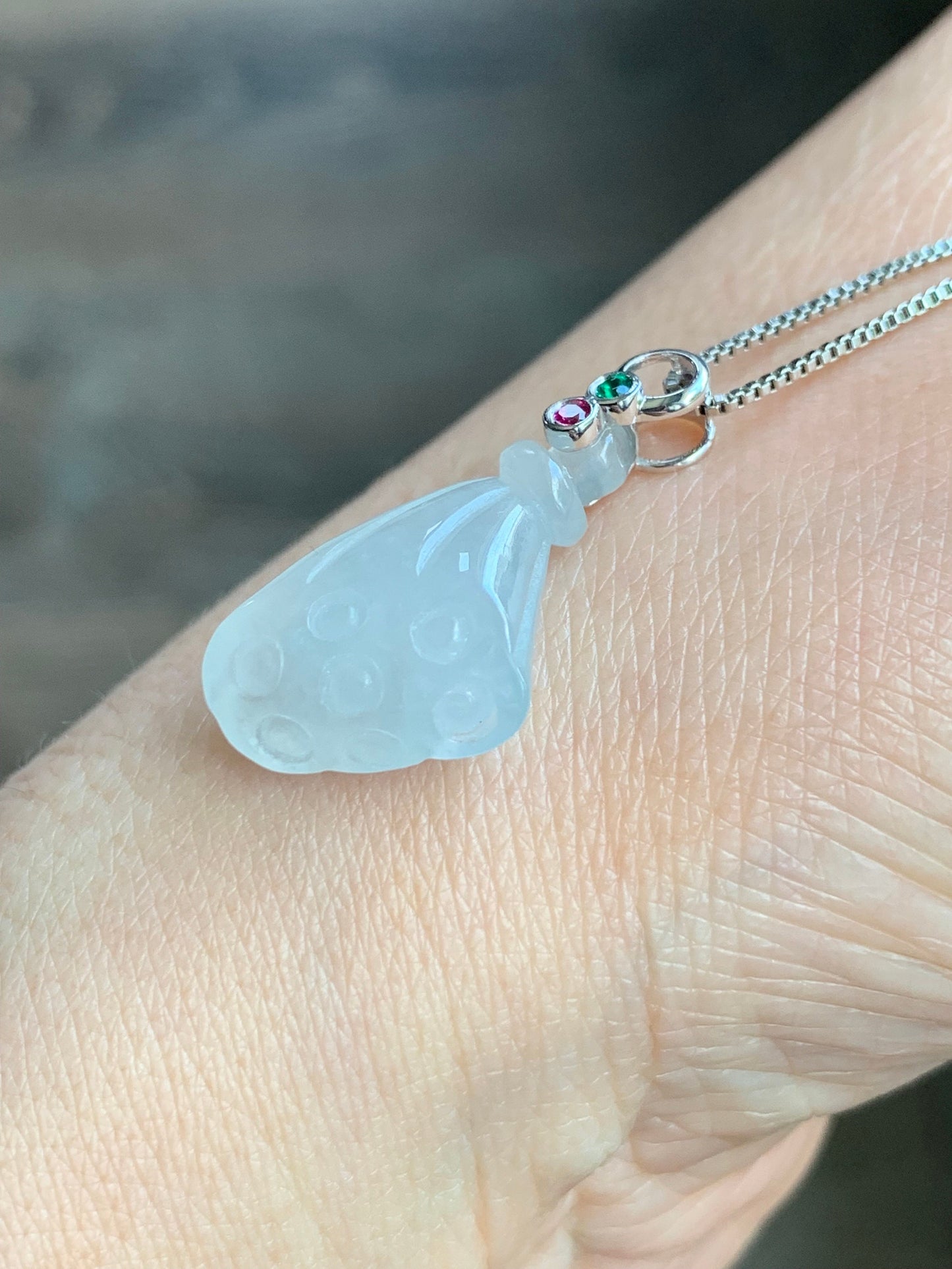 Certified Natural Burmese Icy Translucent Gelatinous White Jadeite Carved Lotus Pod Pendant 18K White Gold 天然缅甸白冰胶翡翠莲蓬镶嵌吊坠