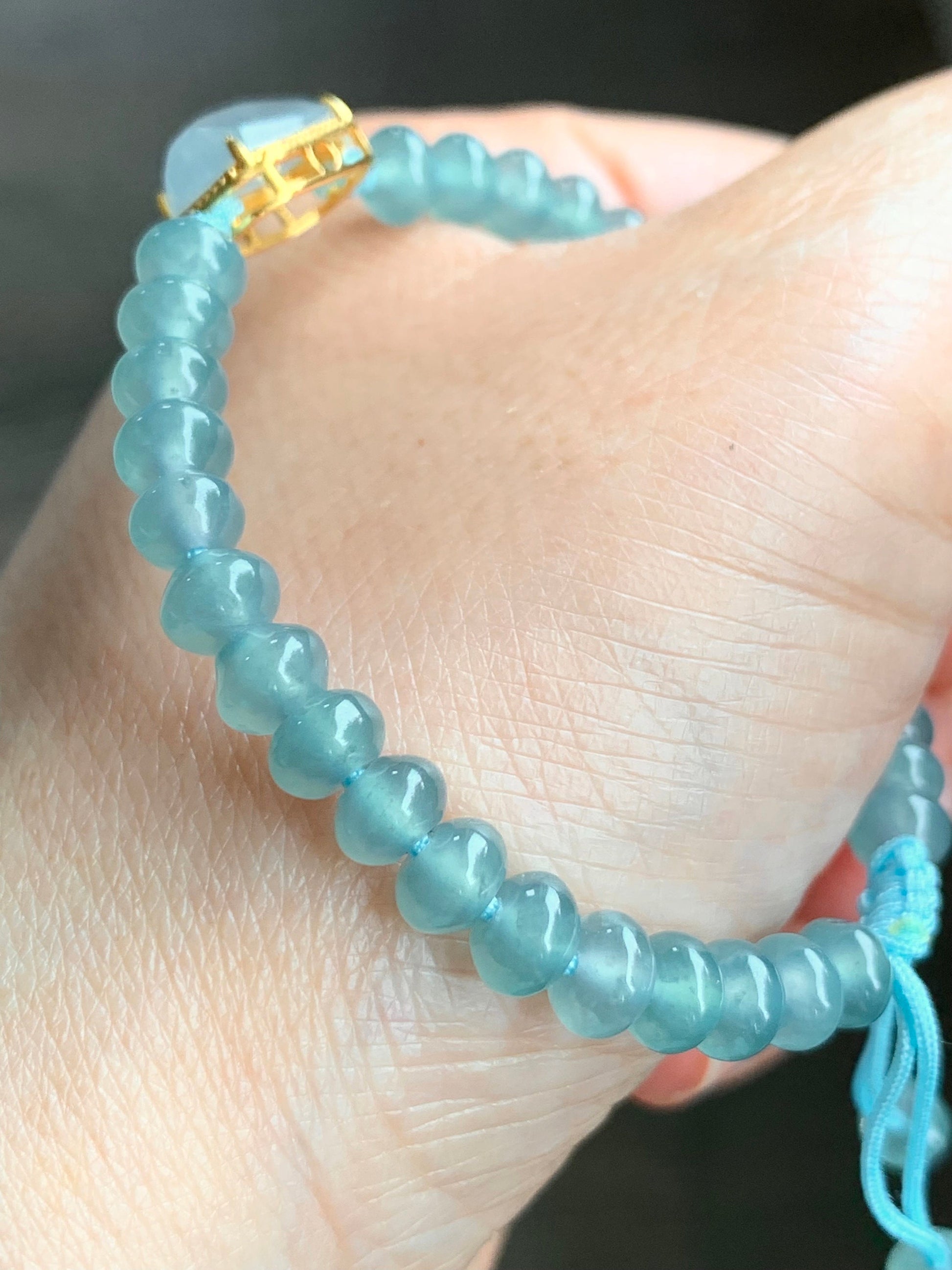 Natural Guatemalan Icy Highly Translucent Light Blue Faceted Jadeite Sterling Silver Charm Drum Beads Bracelet 6.75” 天然冰危浅蓝翡翠切割面蛋面鼓珠手串