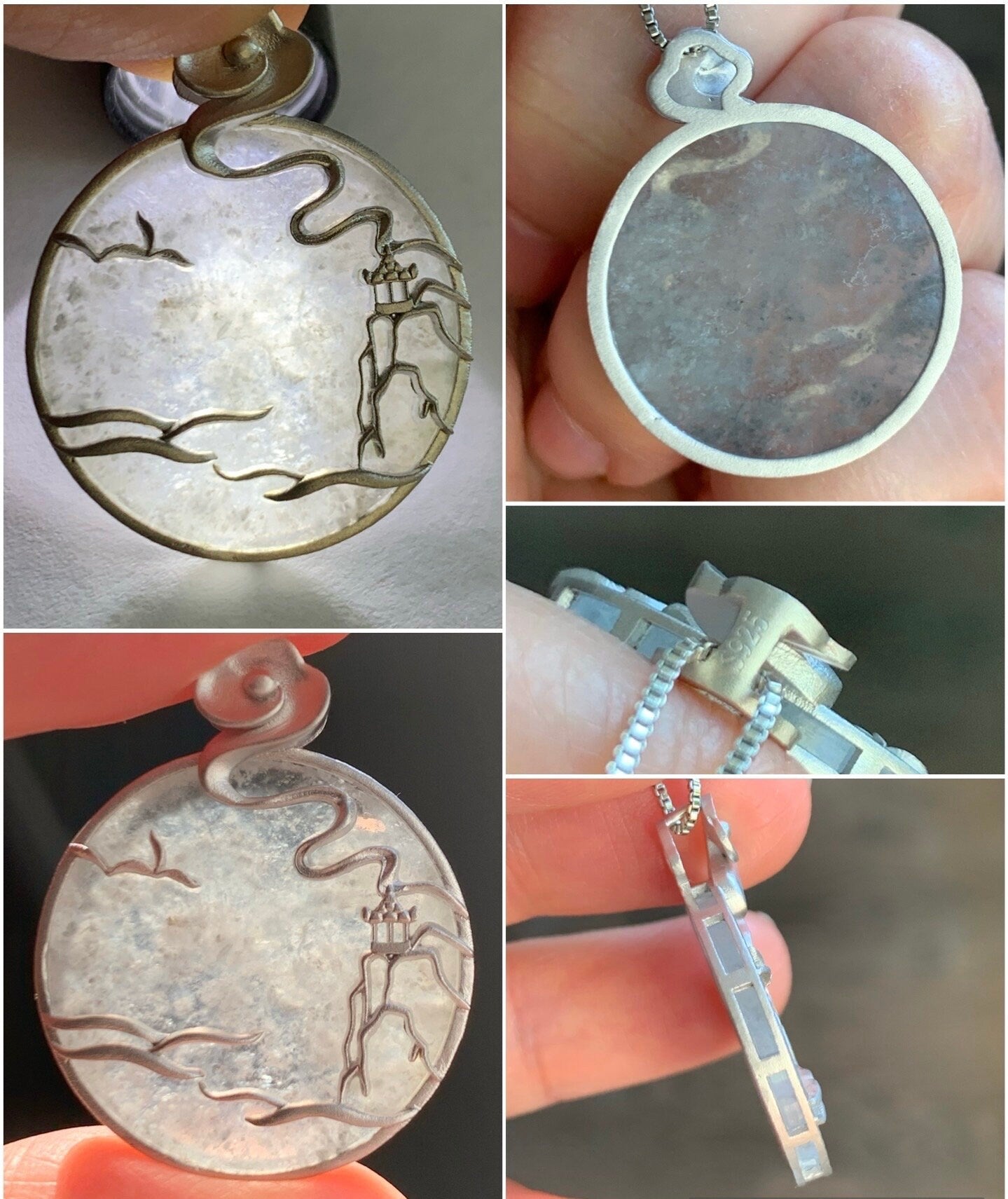 Certified Natural Burmese Moxisha Icy Highly Translucent Wuji Jadeite Round Pendant Wu Shi Pai Sterling Silver 天然缅甸莫西沙冰乌鸡翡翠无事牌镶嵌吊坠 1657