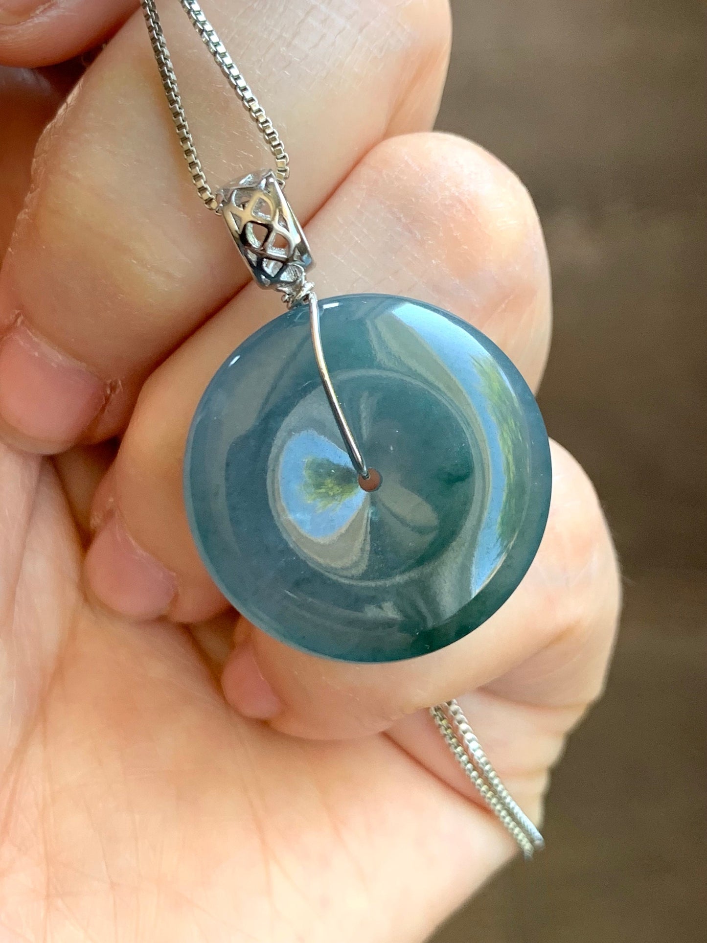 Certified Natural Guatemalan Icy Translucent Teal Blue Purple Bicolored Jadeite Ping An Kou Donut Pendant Sterling Silver 天然冰危蓝紫翡翠平安扣吊坠 1476