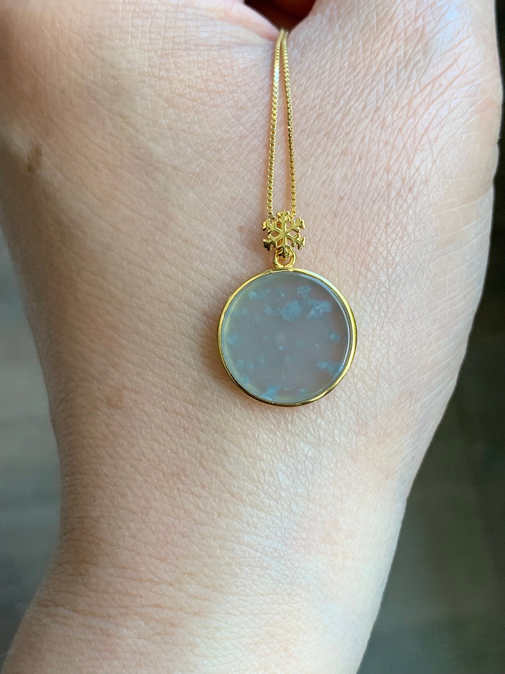 Natural Guatemalan Icy Highly Translation Light Blue Jadeite Round Wu Shi Pai Pendant Sterling Silver Yellow Gold Finish 天然冰危浅蓝翡翠无事牌镶嵌吊坠 B