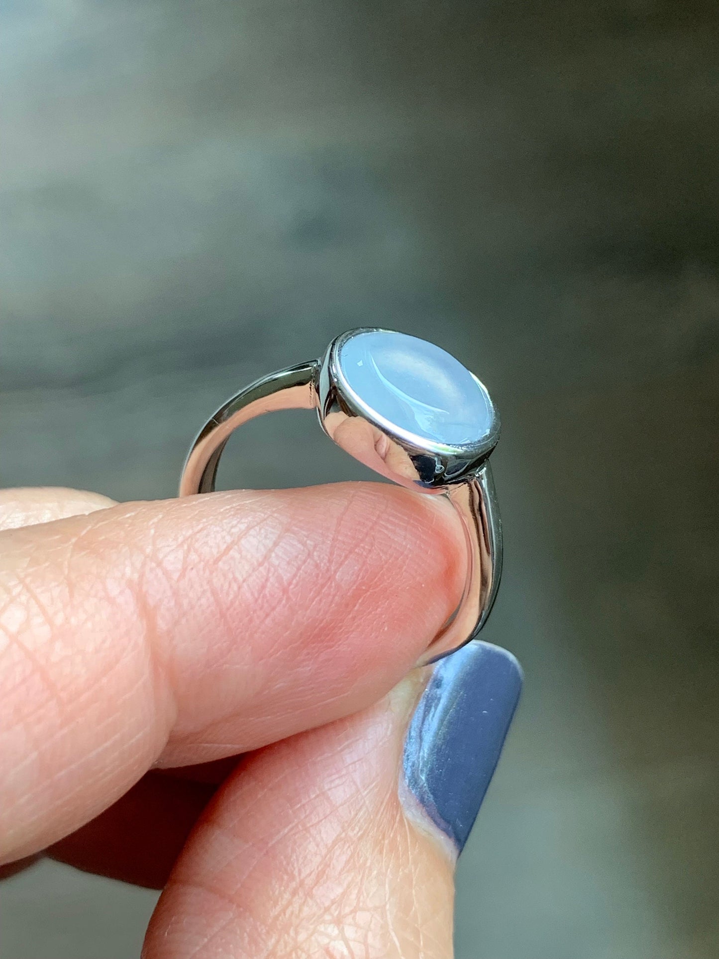 Natural Burmese Icy Translucent White Jadeite w/ Lavender Undertone Solitaire Ring Sterling Silver Size 7 Adjustable 天然缅甸白冰紫底翡翠银镶戒指 MWS70