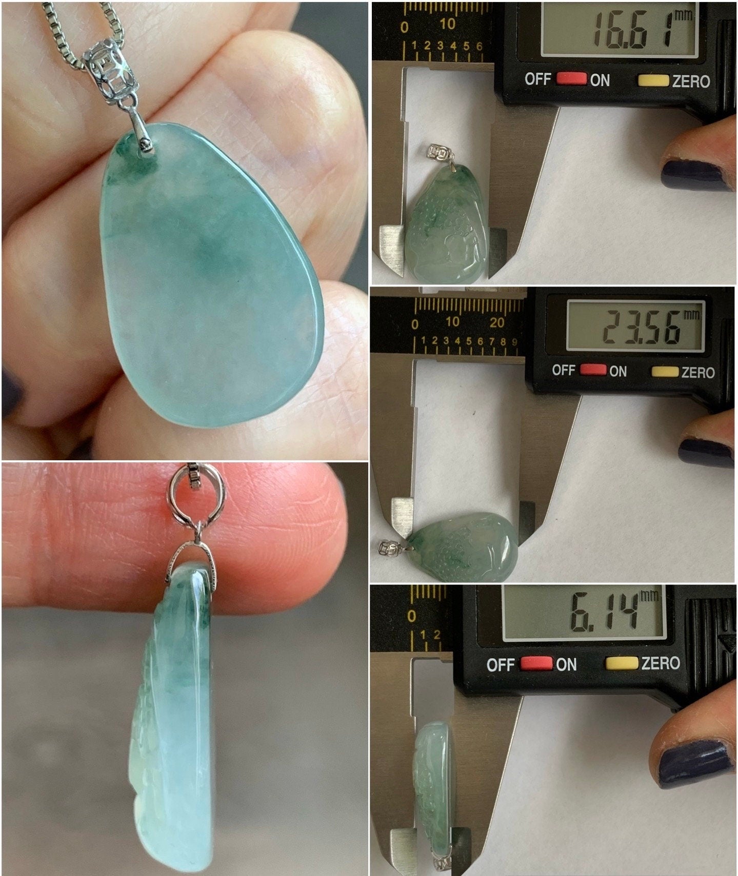 Natural Burmese Icy Translucent Gelatinous Light Green Jadeite Shan Shui Pai Landscape Scenery Pendant 18K White Gold 5g 天然缅甸冰晴绿翡翠精工雕山水牌吊坠
