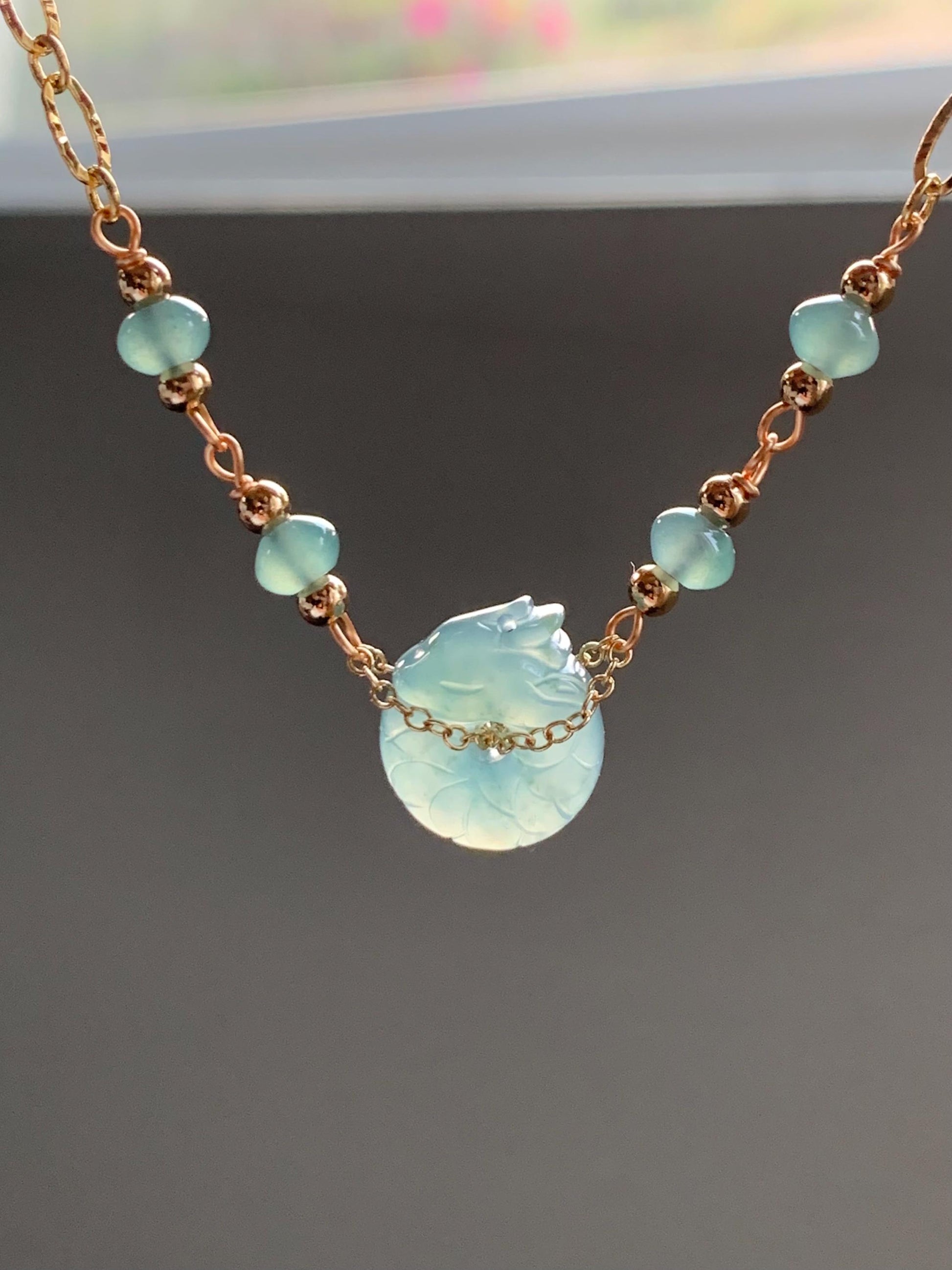 Natural Guatemalan Icy Translucent Teal Blue Jadeite Baby Dragon Ping An Kou Donut Bracelet 14K Gold Plated adjustable 天然冰危蓝翡翠龙宝宝平安扣14K包金手链
