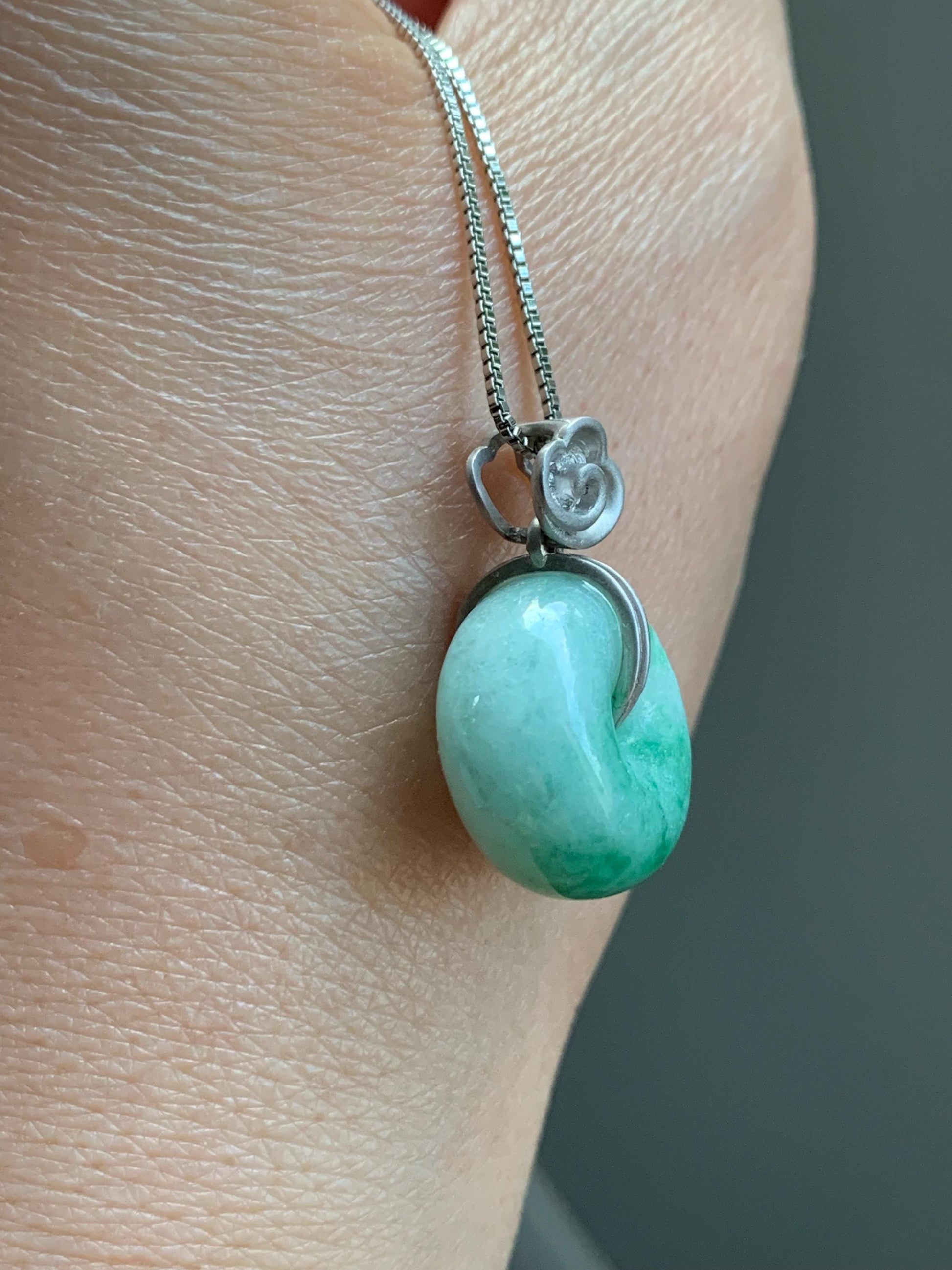 Certified Natural Burmese Translucent Green Marbled Jadeite Thick Ping An Kou Donut Pendant Custom Sterling Silver Bail 天然缅甸飘花翡翠肥扣平安扣吊坠 1669