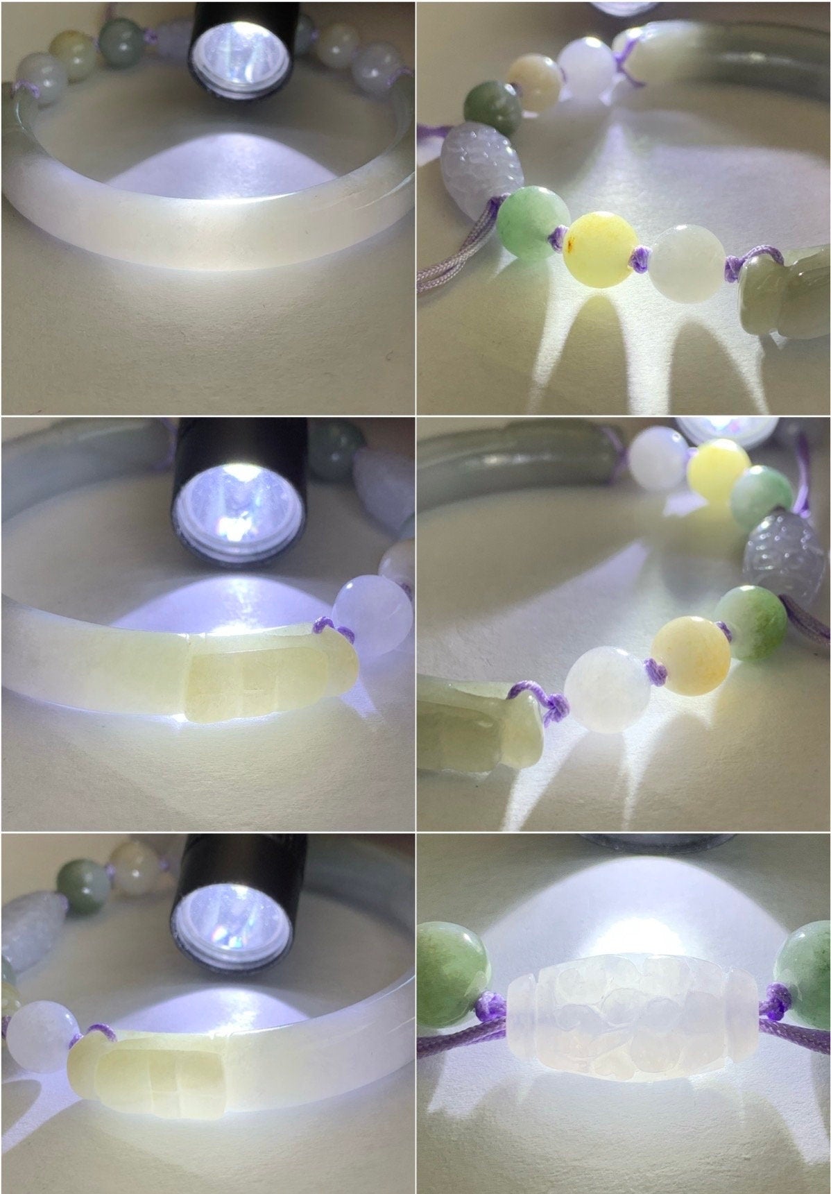 Natural Burmese Icy Translucent Light Purple Jadeite Half Bangle Bracelet w/ Beaded Security Chain 50.9mm 6.25" 25g 天然冰糯淡紫翡翠半镯手串
