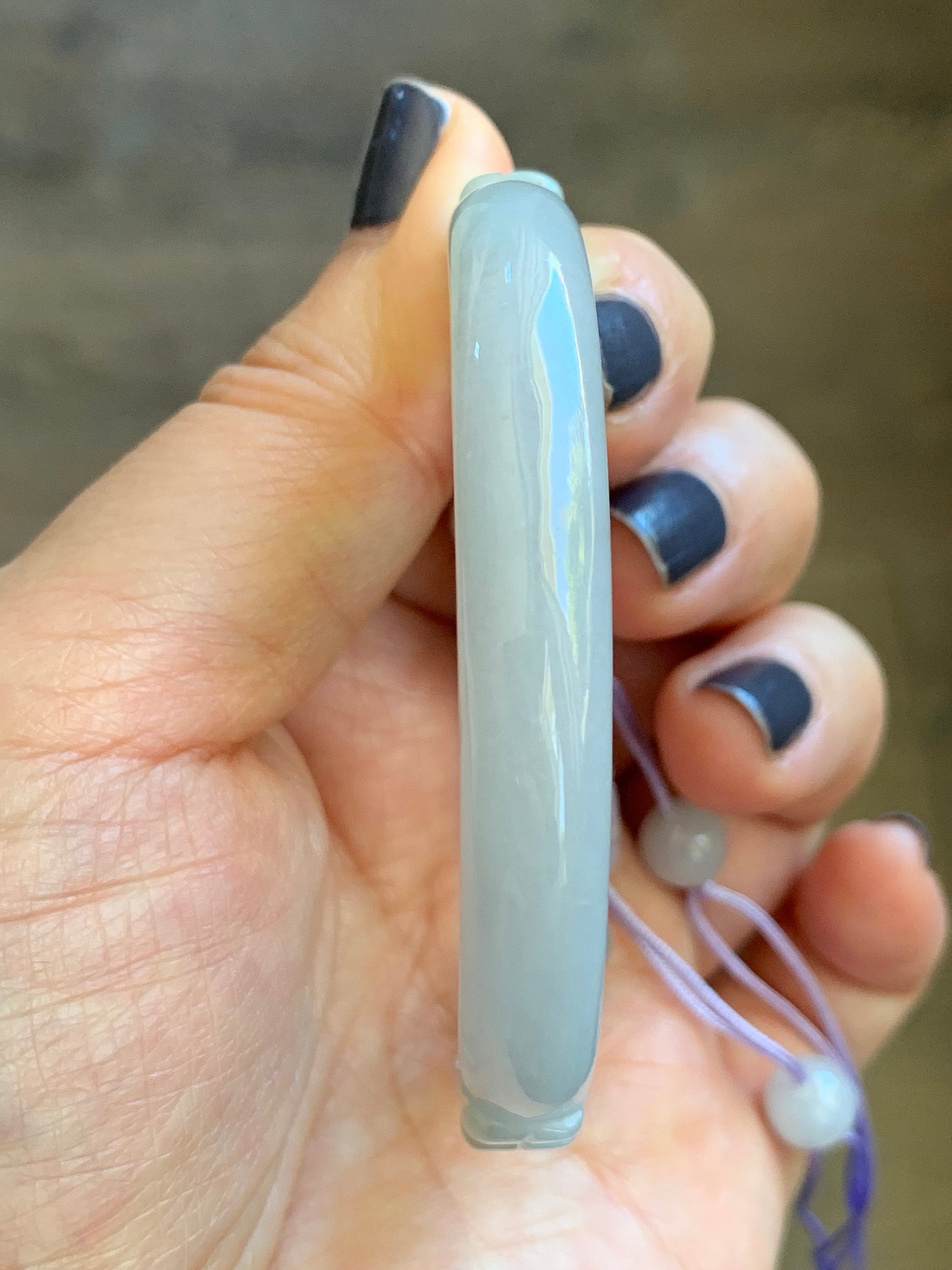 Natural Burmese Icy Translucent Light Purple Jadeite Half Bangle Bracelet w/ Beaded Security Chain 50.9mm 6.25" 25g 天然冰糯淡紫翡翠半镯手串