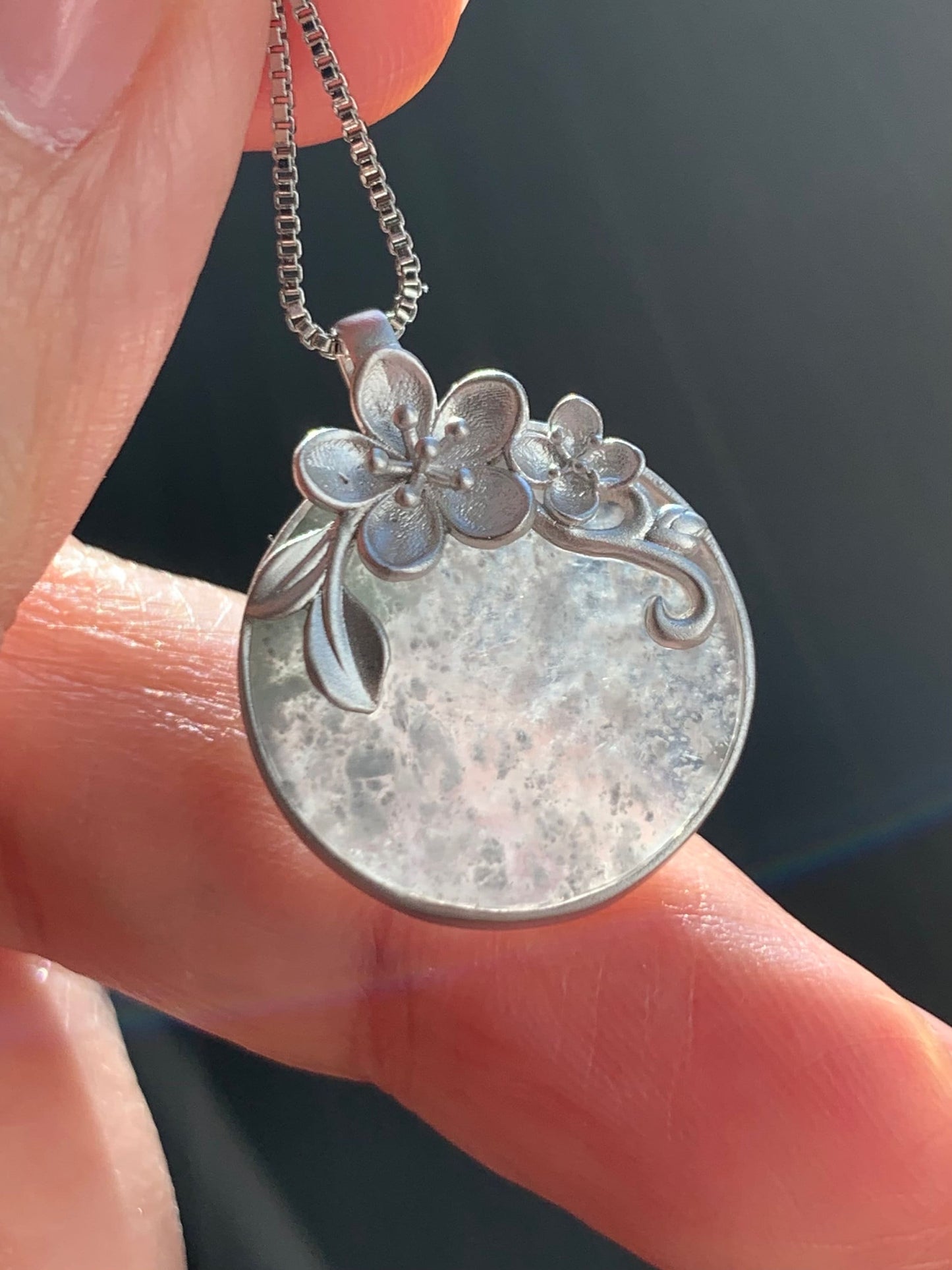 Certified Natural Burmese Moxisha Icy Highly Translucent Wuji Jadeite Round Pendant Wu Shi Pai Sterling Silver 天然缅甸莫西沙冰乌鸡翡翠无事牌镶嵌吊坠 0379