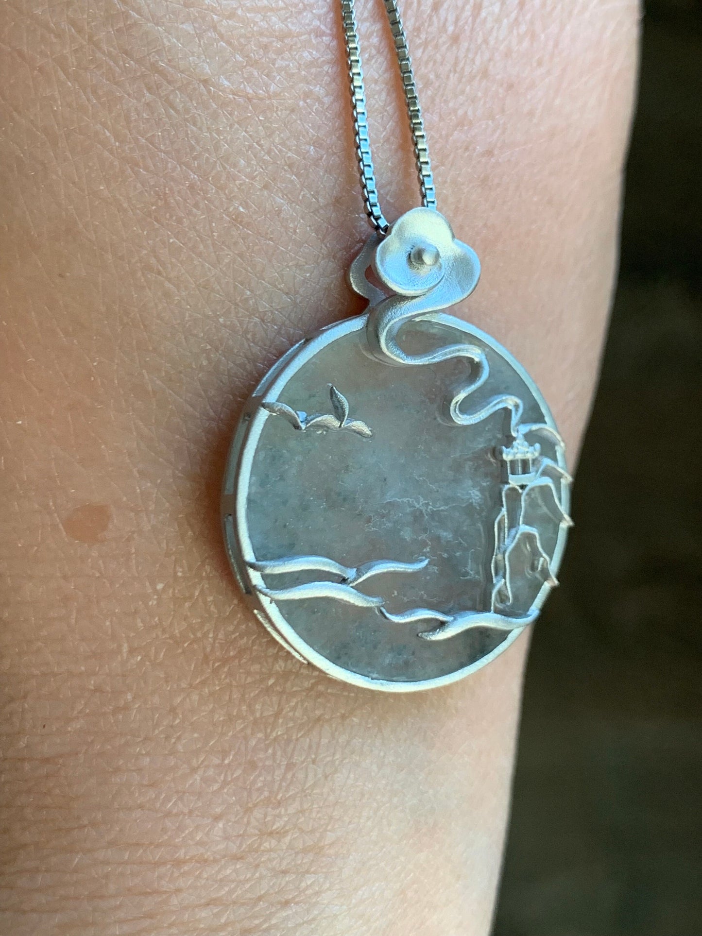 Certified Natural Burmese Moxisha Icy Highly Translucent Wuji Jadeite Round Pendant Wu Shi Pai Sterling Silver 天然缅甸莫西沙冰乌鸡翡翠无事牌镶嵌吊坠 1657
