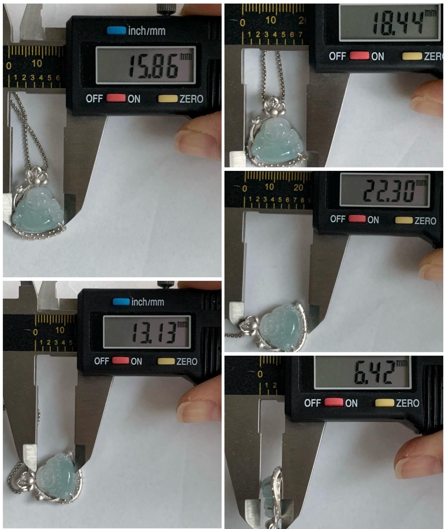 Certified Natural Burmese Icy Translucent Gelatinous White Sky Blue Marbled Jadeite Buddha Pendant Sterling Silver 天然缅甸老种冰胶天空蓝翡翠佛公镶嵌吊坠 8614