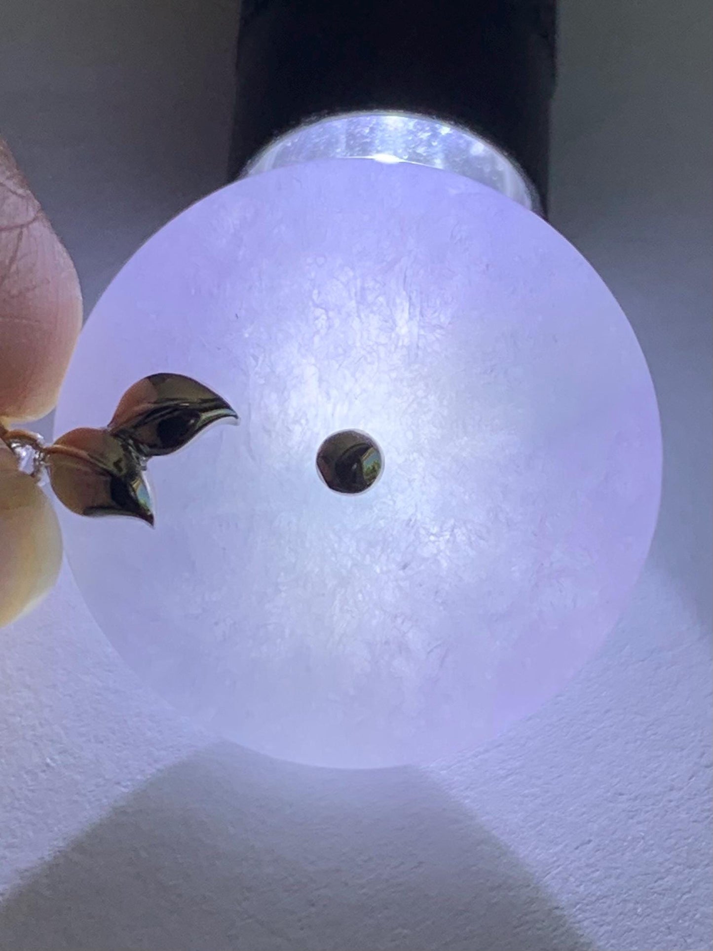 Certified Natural Burmese Icy Translucent Light Purple Jadeite Ping An Kou Donut Pendant 18K White Gold 10.69g 天然缅甸冰胶淡紫翡翠平安扣镶嵌吊坠 8620