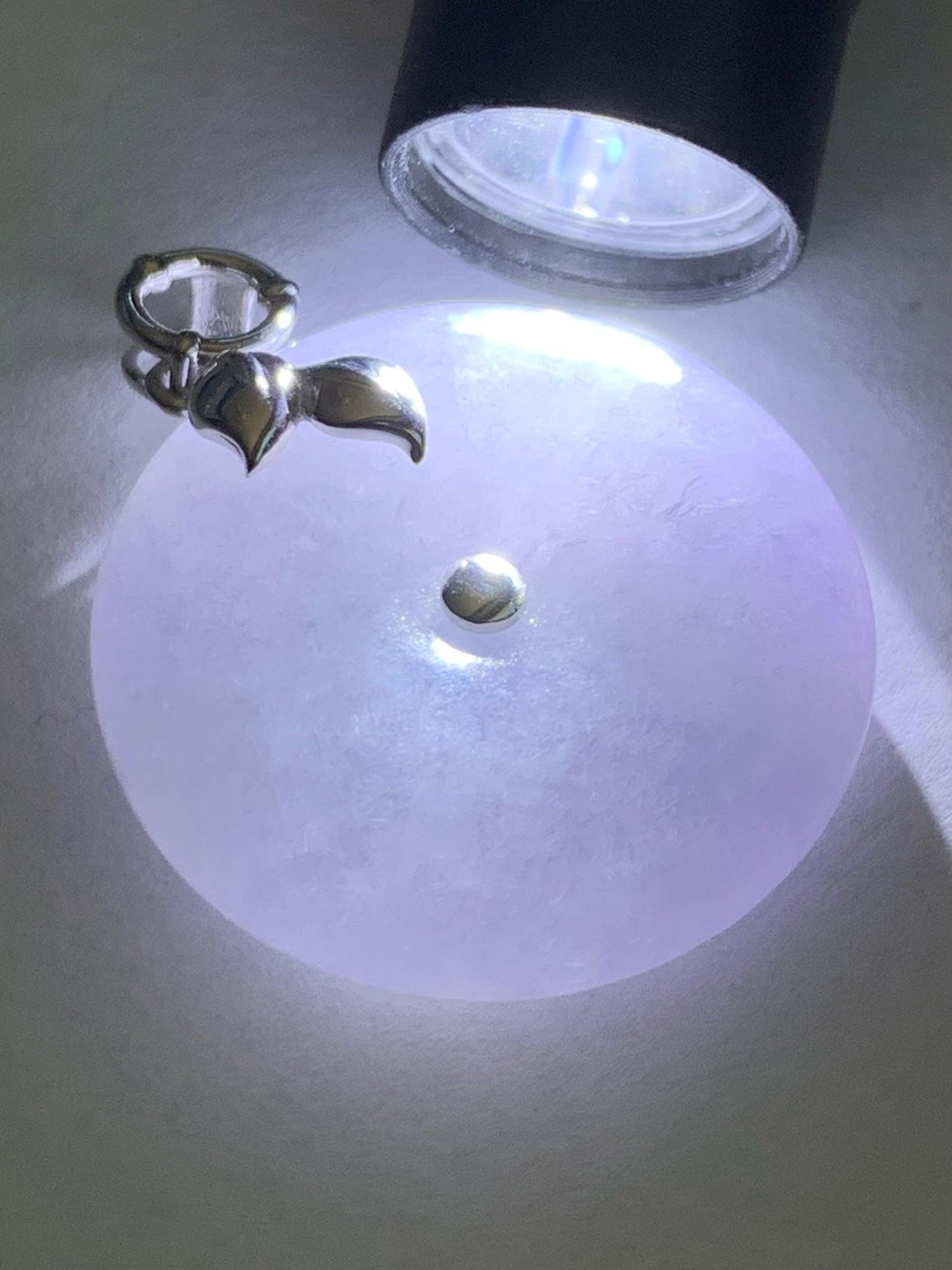 Certified Natural Burmese Icy Translucent Light Purple Jadeite Ping An Kou Donut Pendant 18K White Gold 10.69g 天然缅甸冰胶淡紫翡翠平安扣镶嵌吊坠 8620