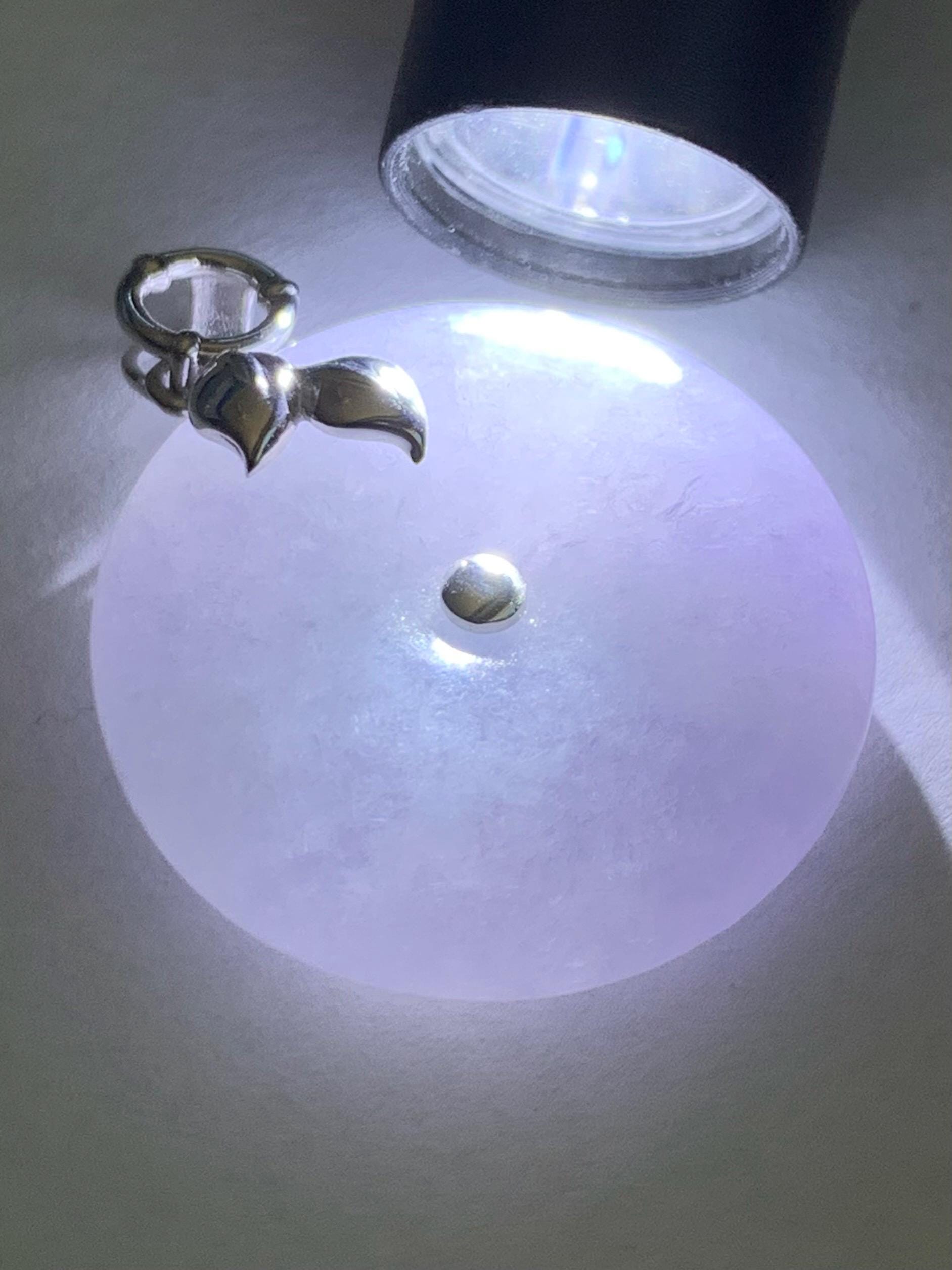 Certified Natural Burmese Icy Translucent Light Purple Jadeite Ping An Kou Donut Pendant 18K White Gold 10.69g 天然缅甸冰胶淡紫翡翠平安扣镶嵌吊坠 8620