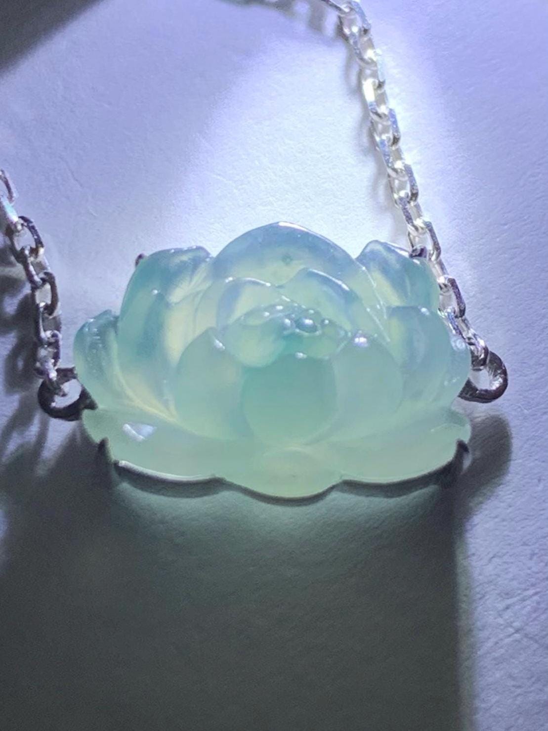 Certified Natural Burmese Icy Translucent Dark Blue Marbled Jadeite Lotus Flower Chain Ring 18K White Gold Adjustable 天然缅甸冰胶牛仔蓝飘花翡翠莲花镶嵌戒指