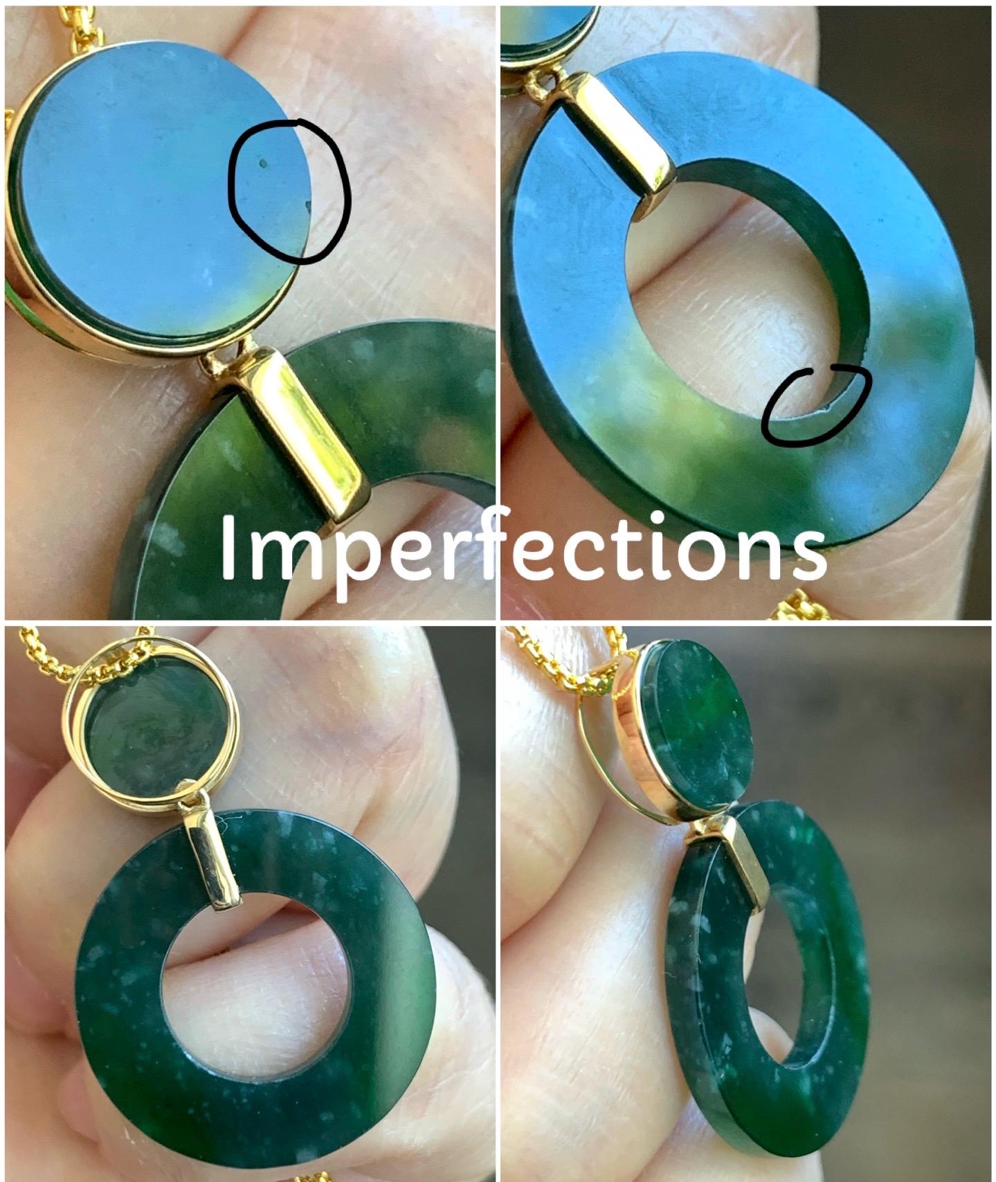 Certified Natural Guatemalan Icy Translucent Dark Teal Green Vibrant Green Jadeite Ping An Kou Donut Pendant 18K Yellow Gold 天然冰危深绿飘花翡翠平安扣吊坠