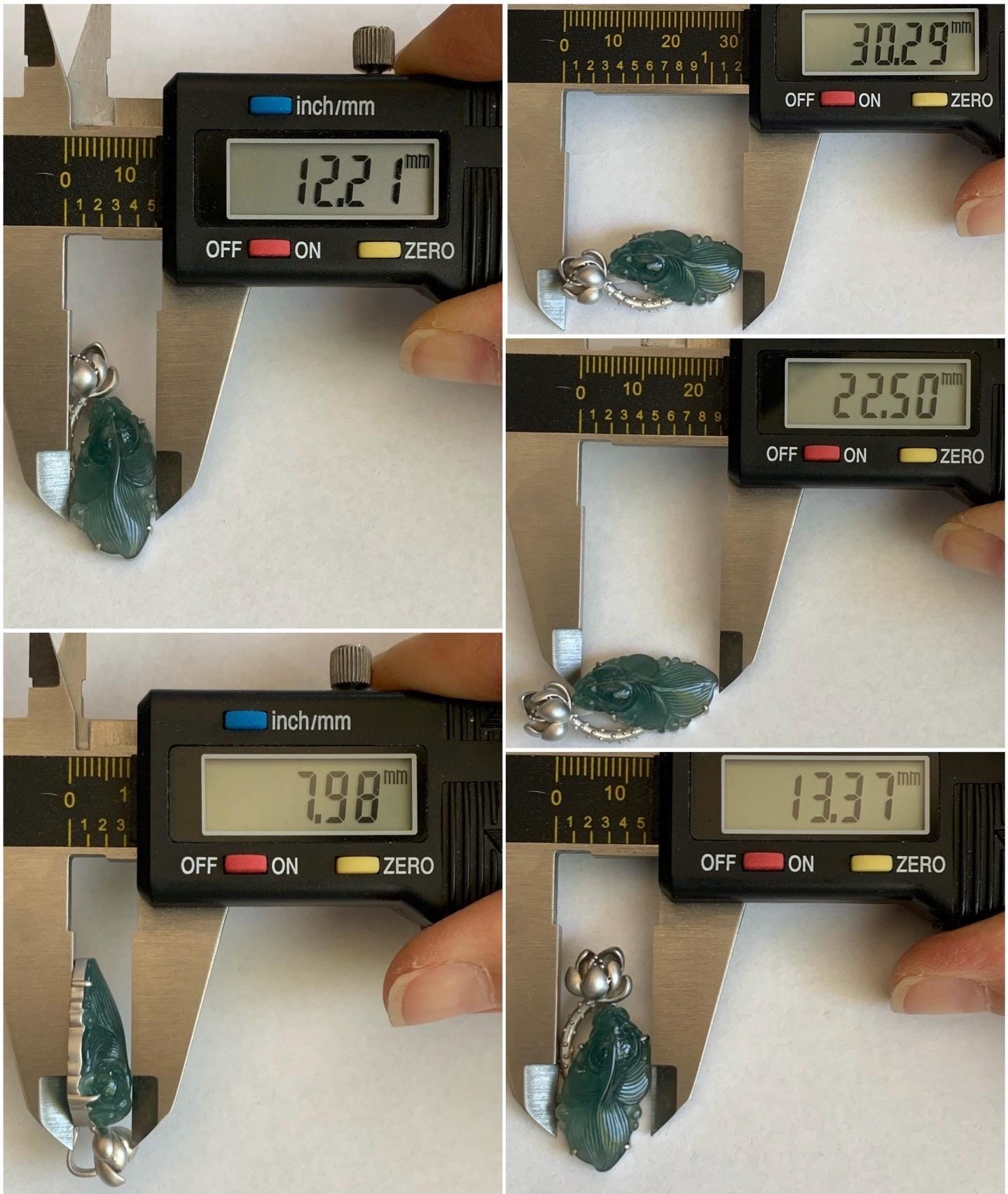 Certified Natural Guatemalan Premium Icy Highly Translucent Dark Teal Blue Jadeite Goldfish Pendant Sterling Silver 天然冰危湖水蓝翡翠金鱼镶嵌吊坠 8618