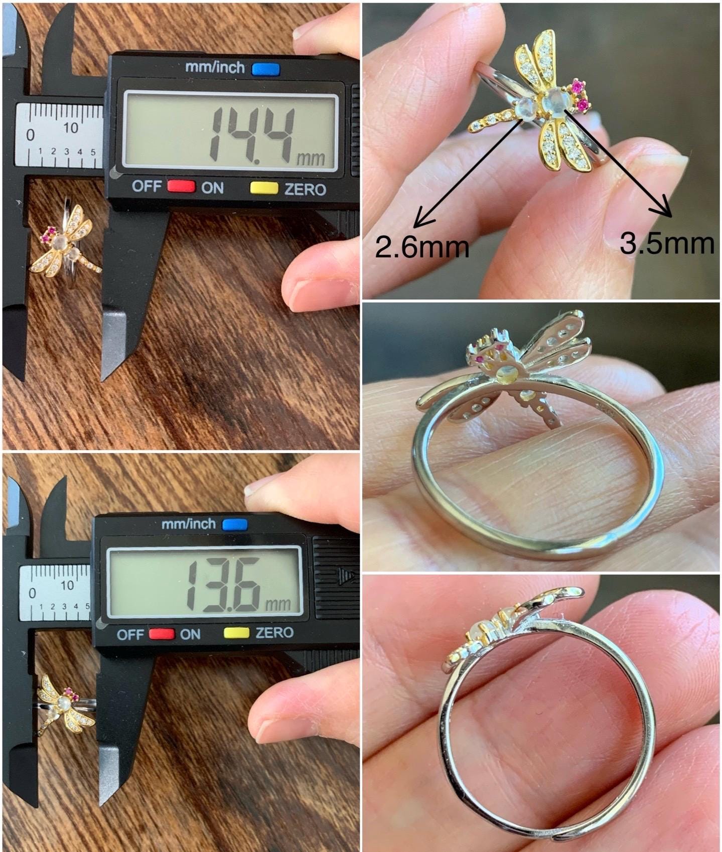 Natural Burmese Icy Highly Translucent White Jadeite Dragonfly Design Ring S925 Sterling Silver Sz 7 Adjustable 天然缅甸白冰翡翠蜻蜓银镶戒指 MQT60