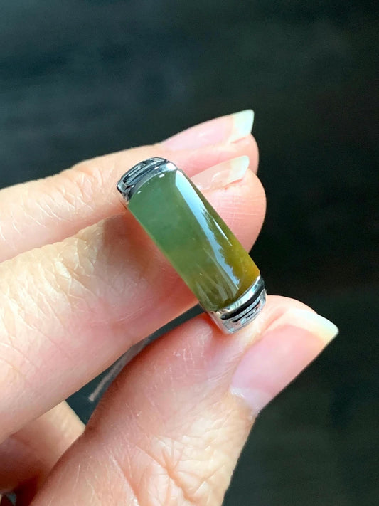 Certified Natural Guatemalan Dark Teal Blue & Yellow Marbled Jadeite Saddle Band Ring Size 7.25 Sterling Silver 8.48g 天然冰胶危蓝加黄翡翠马鞍银镶戒指 1462
