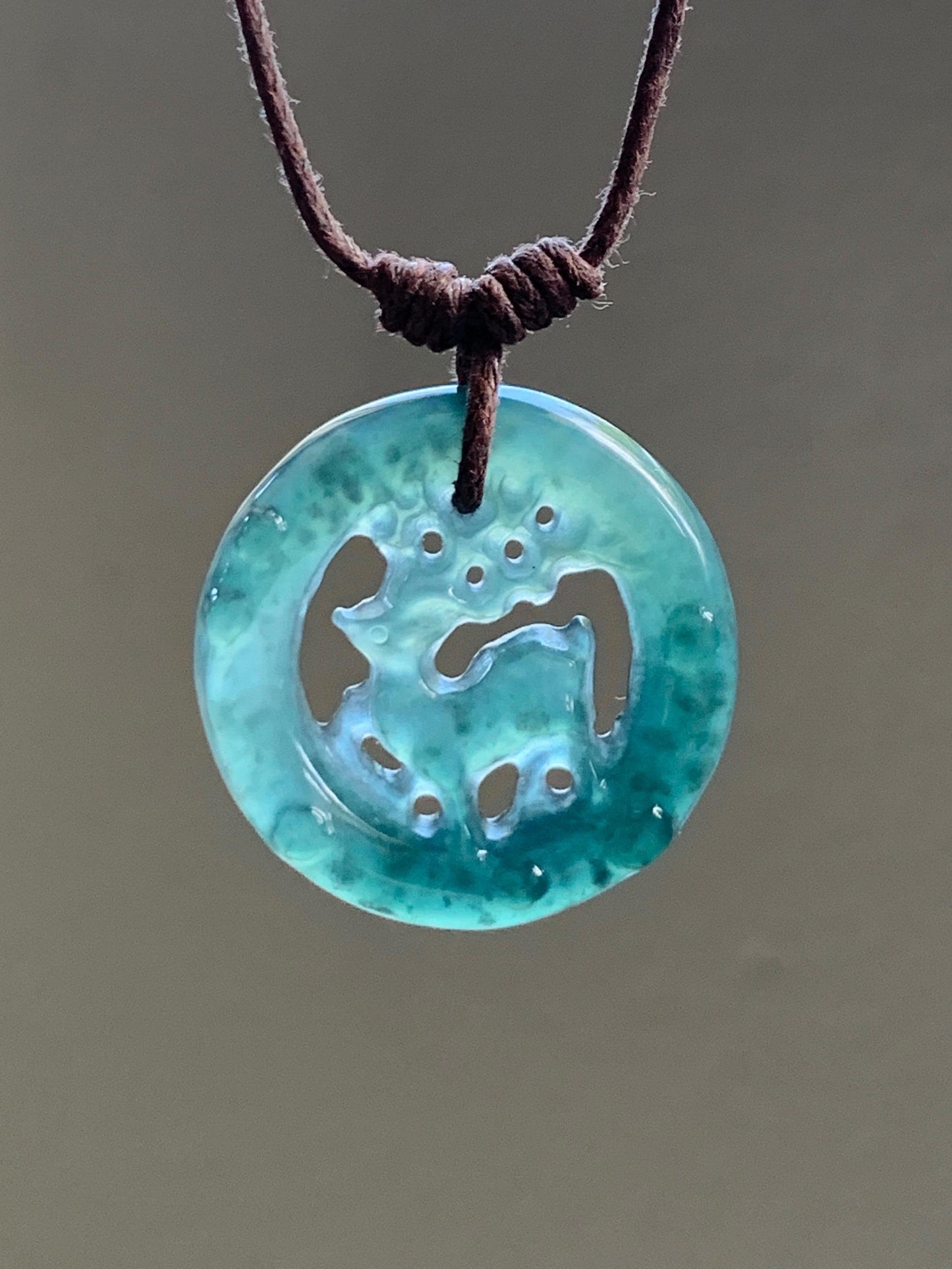 Natural Guatemalan Icy Highly Translucent Dark Teal Blue Jadeite Engraved Deer Pendant Rope Necklace Adjustable 25” 5g 天然危深蓝水飘花翡翠梅花鹿吊坠