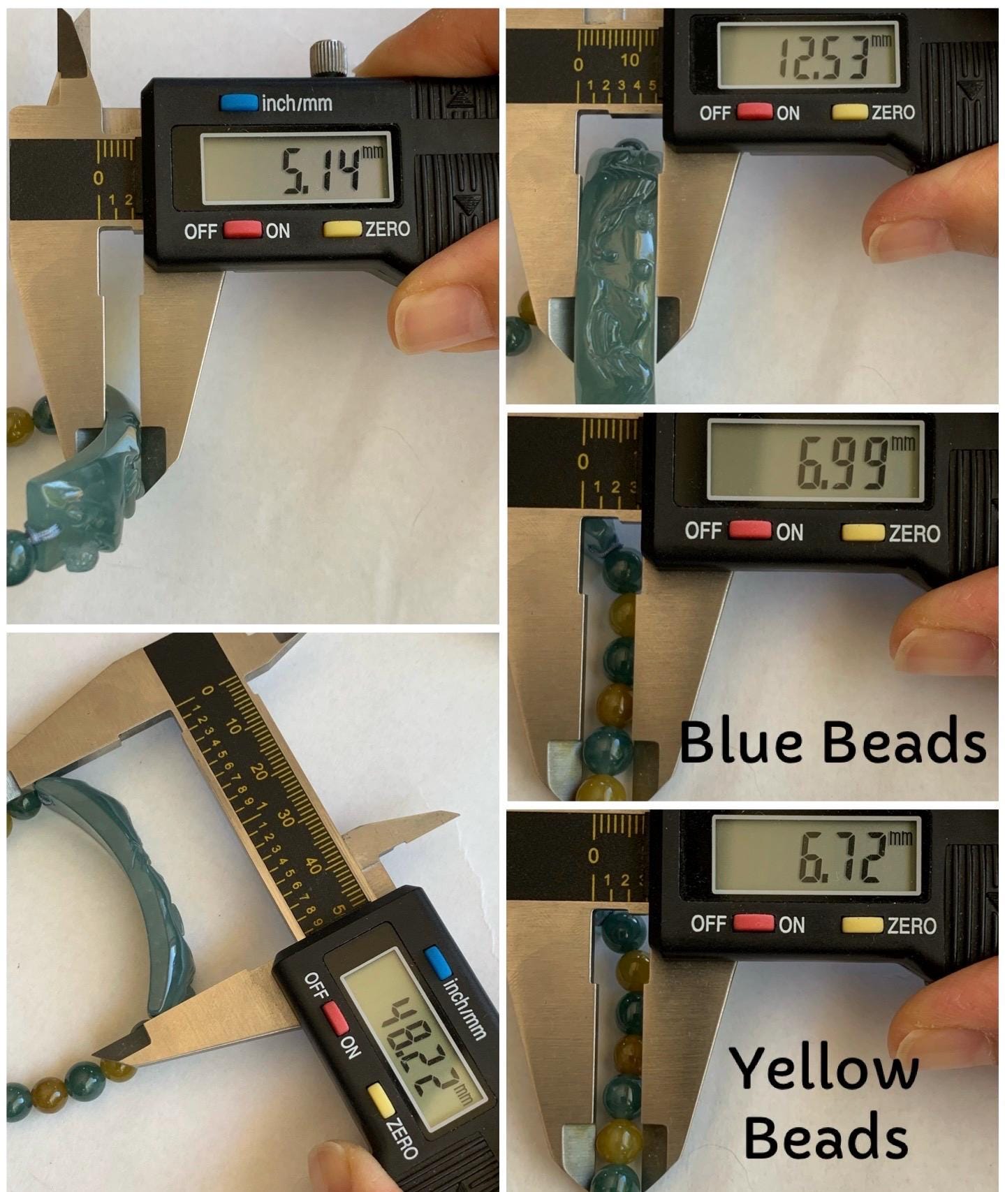 Natural Guatemalan Icy Translucent Dusty Teal Blue Jadeite Shan Shui Cuff Blue & Yellow Jadeite Beads Beaded Bracelet 6.5” 19g 天然冰危蓝翡翠山水牌手串