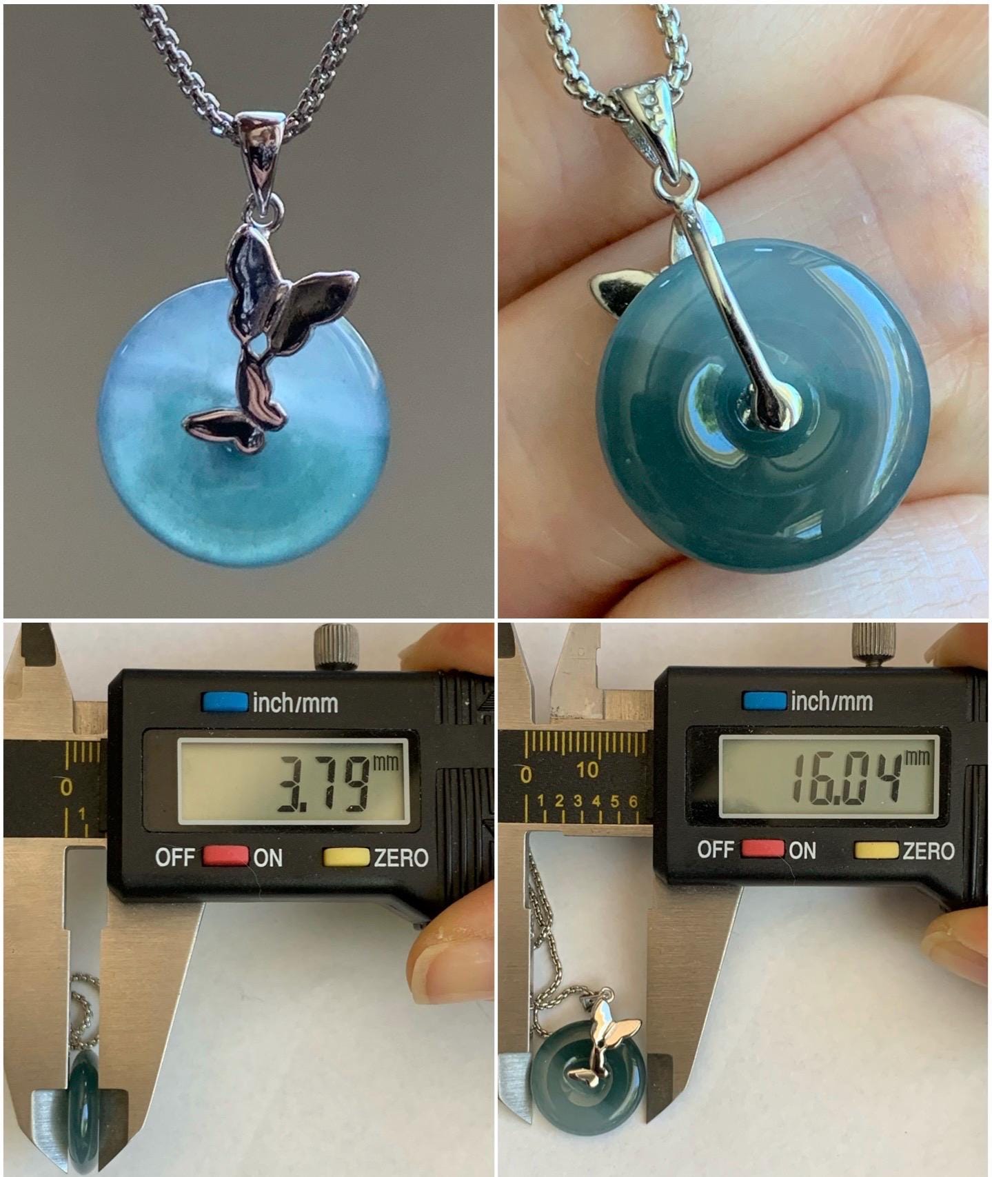 Natural Guatemalan Icy Translucent Bicolored Blue Jadeite Ping An Kou Donut Pendant Butterfly Silver Sterling 天然老种冰危蓝紫双色翡翠平安扣蝴蝶款吊坠 HDQA