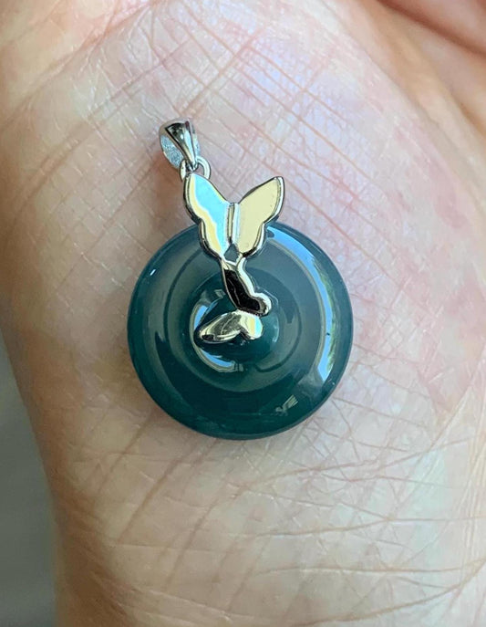 Natural Guatemalan Icy Translucent Bicolored Blue Jadeite Ping An Kou Donut Pendant Butterfly Silver Sterling 天然老种冰危蓝紫双色翡翠平安扣蝴蝶款吊坠 HDQA
