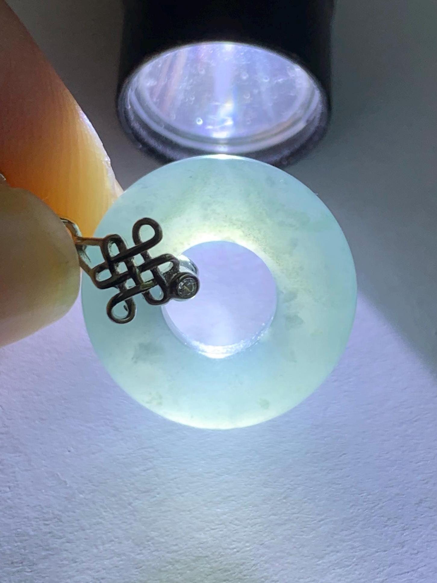 Natural Guatemalan Icy Translucent Gelatinous Light Dusty Blue Jadeite Ping An Kou Donut Pendant Silver Sterling 天然老种冰危淡蓝翡翠甜甜圈吊坠 TTQB27