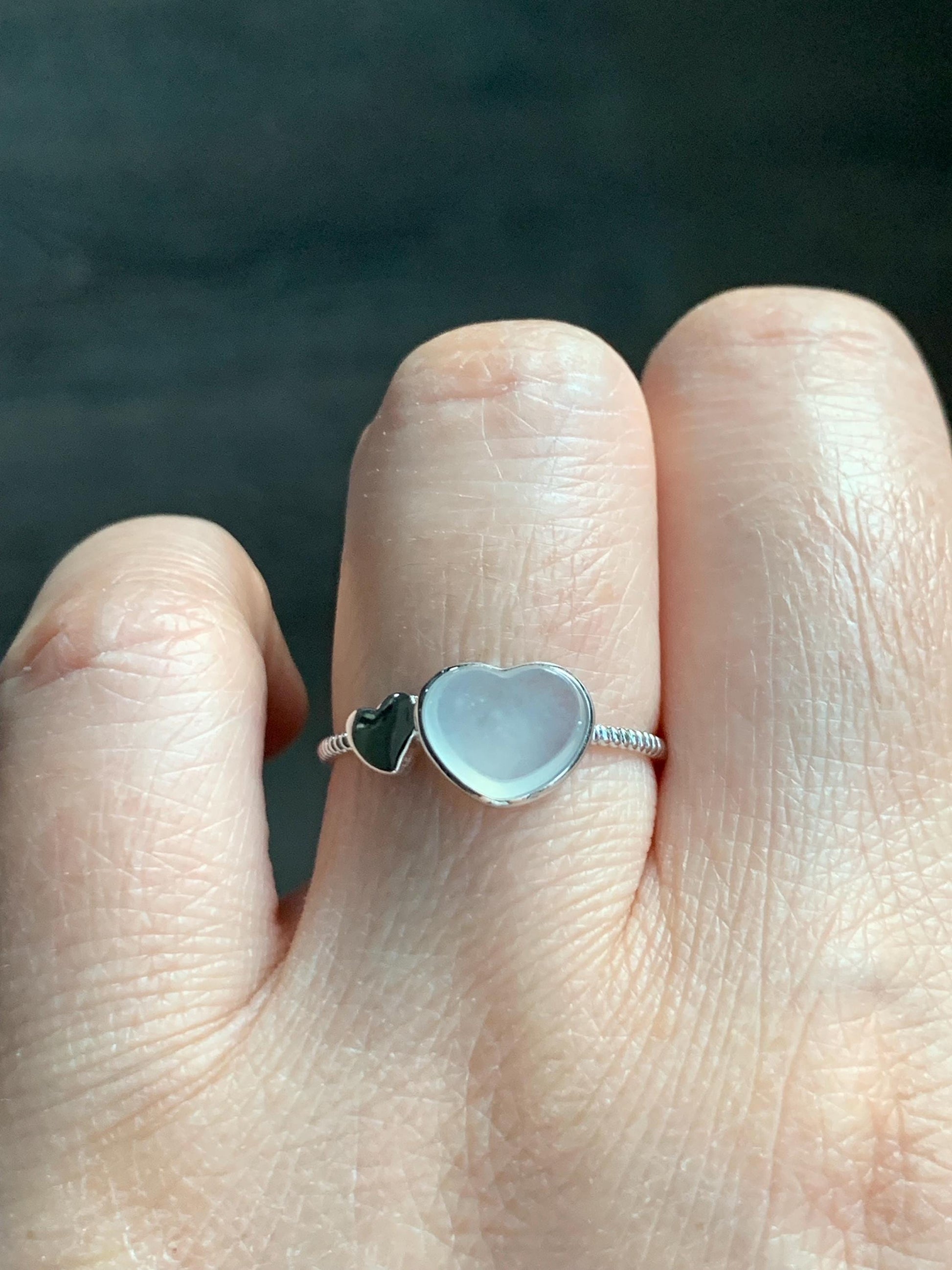 Certified Natural Burmese Icy Translucent Gelatinous White Jadeite Faceted Heart Ring 18K White Gold size 7.25 7.86g 天然缅甸冰胶起光白冰翡翠爱心镶嵌戒指 8603