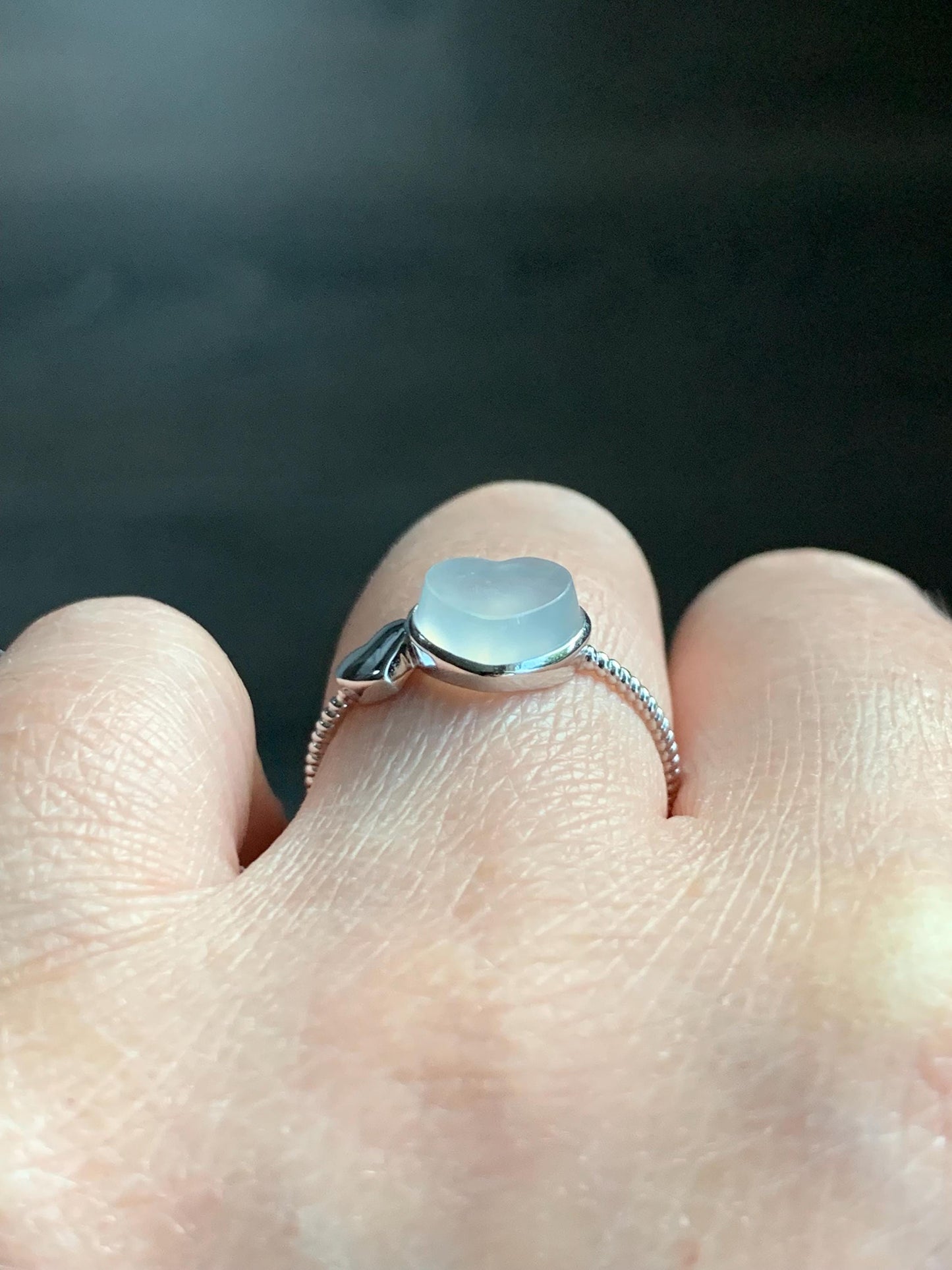 Certified Natural Burmese Icy Translucent Gelatinous White Jadeite Faceted Heart Ring 18K White Gold size 7.25 7.86g 天然缅甸冰胶起光白冰翡翠爱心镶嵌戒指 8603