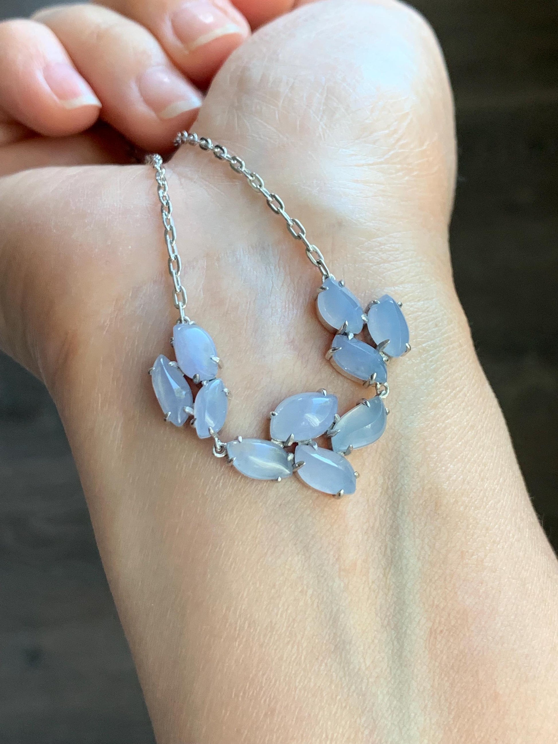 Certified Natural Burmese Icy Translucent Gelatinous Light Purple Jadeite Cluster Necklace Sterling Silver 16.5”-17.5” 天然缅甸冰胶淡紫翡翠马眼锁骨链 8623