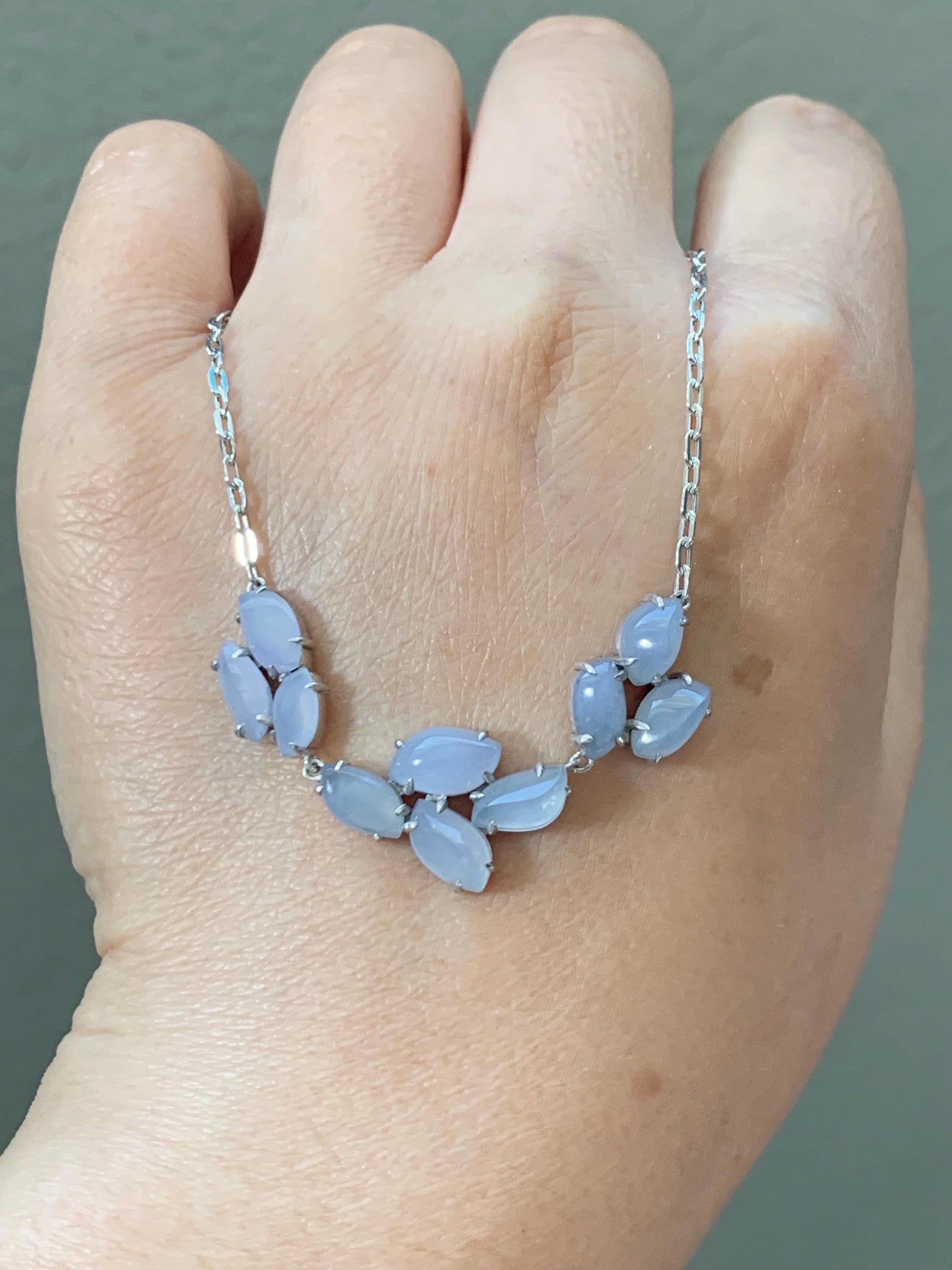 Certified Natural Burmese Icy Translucent Gelatinous Light Purple Jadeite Cluster Necklace Sterling Silver 16.5”-17.5” 天然缅甸冰胶淡紫翡翠马眼锁骨链 8623