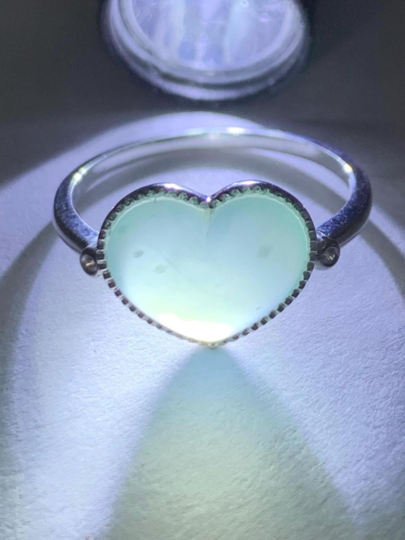 Certified Natural Burmese Icy Translucent Light Blue Jadeite Heart Ring 18K White Gold Natural Diamonds sz 7.25 2.74g 天然缅甸冰胶淡蓝翡翠爱心镶嵌戒指 8602