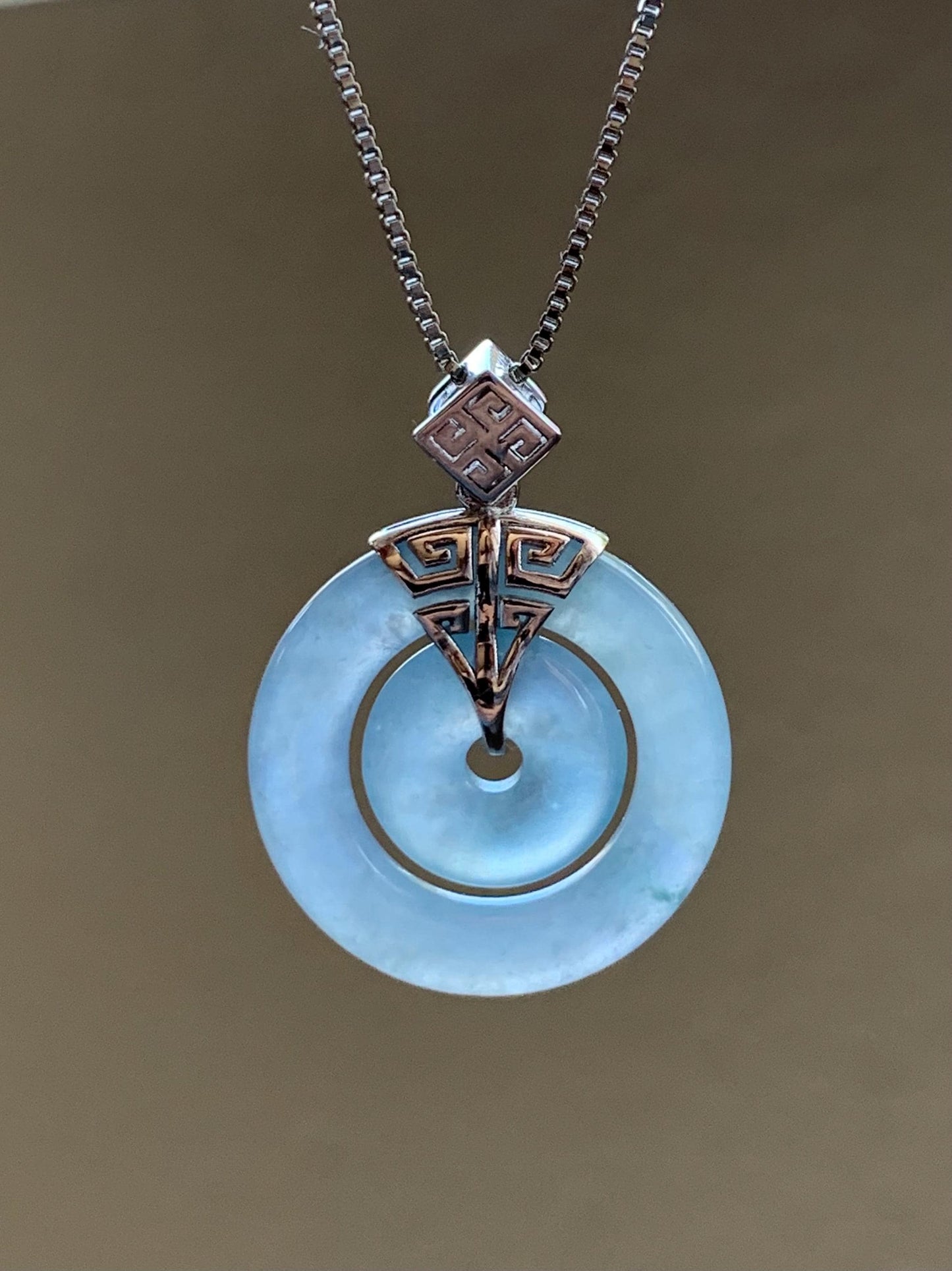 Certified Natural Guatemalan Icy Highly Translucent Light Blue Jadeite Mother-Child Ping An Kou Pendant Sterling Silver 天然冰危淡蓝紫翡翠子母扣吊坠 8637