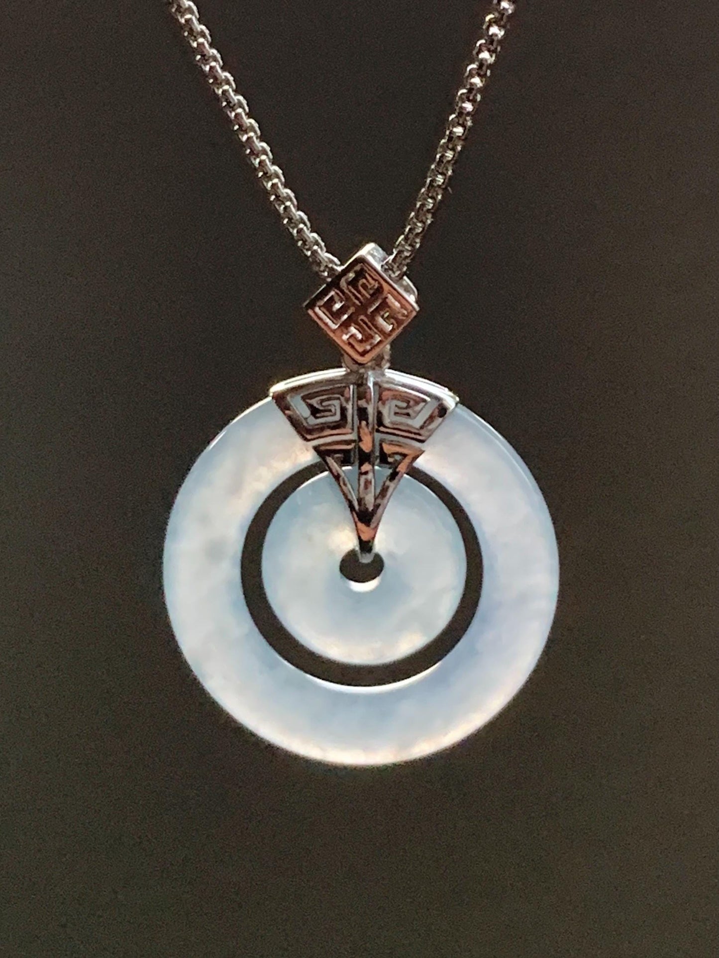 Certified Natural Guatemalan Icy Highly Translucent Light Blue Jadeite Mother-Child Ping An Kou Pendant Sterling Silver 天然冰危淡蓝翡翠子母扣吊坠 8636
