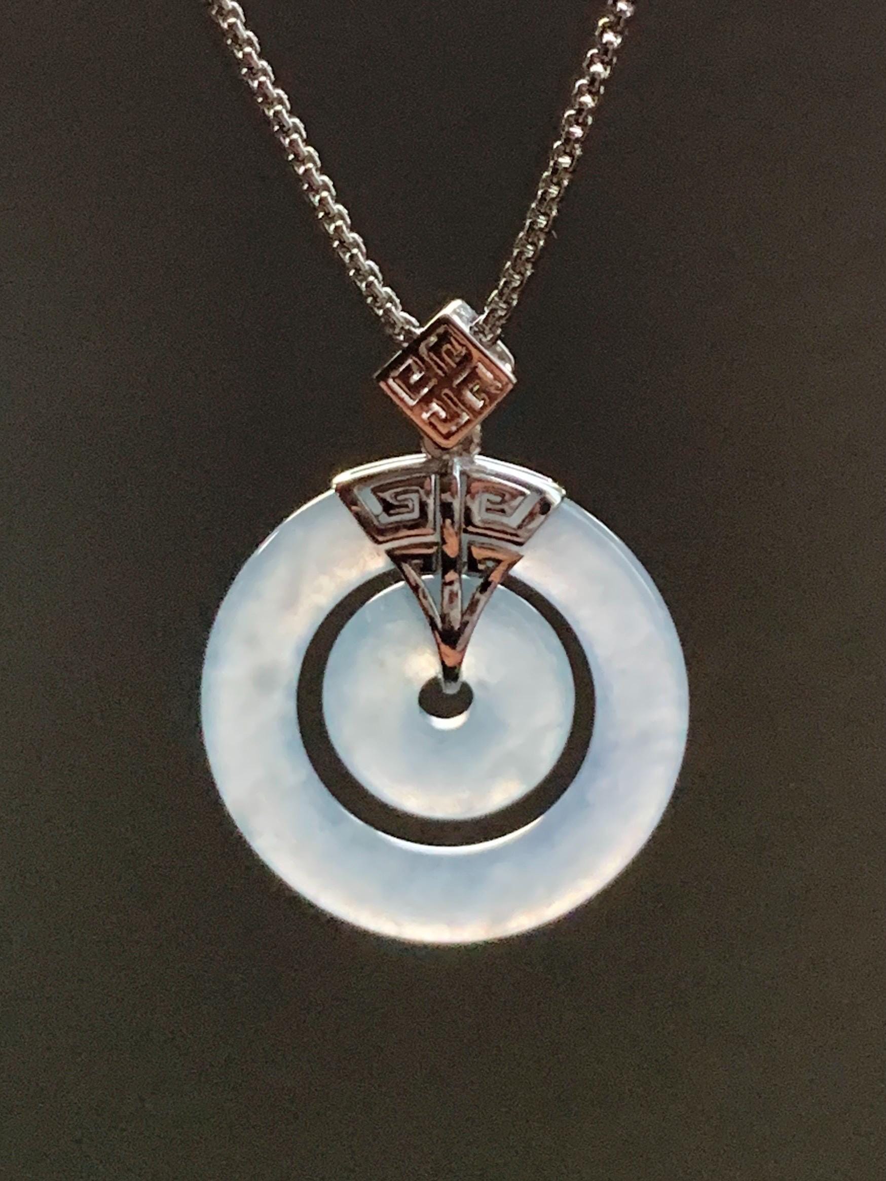 Certified Natural Guatemalan Icy Highly Translucent Light Blue Jadeite Mother-Child Ping An Kou Pendant Sterling Silver 天然冰危淡蓝翡翠子母扣吊坠 8636