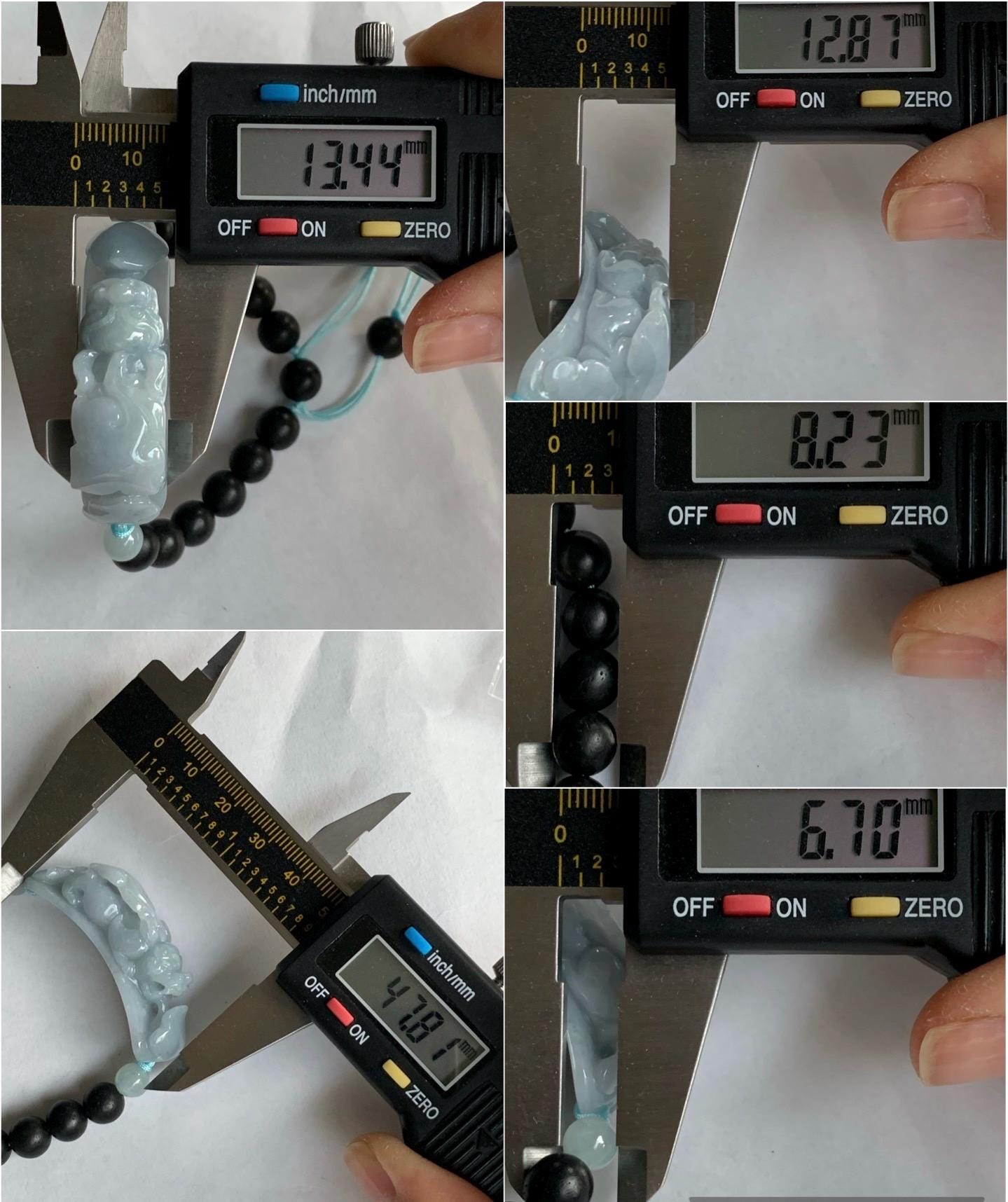 Natural Guatemalan Icy Translucent Light Blue Jadeite Carved Pixiu Ruyi Natural Wood Beads Beaded Bracelet 6.5” 25g 天然冰危淡蓝紫翡翠貔貅如意沉香木珠手串