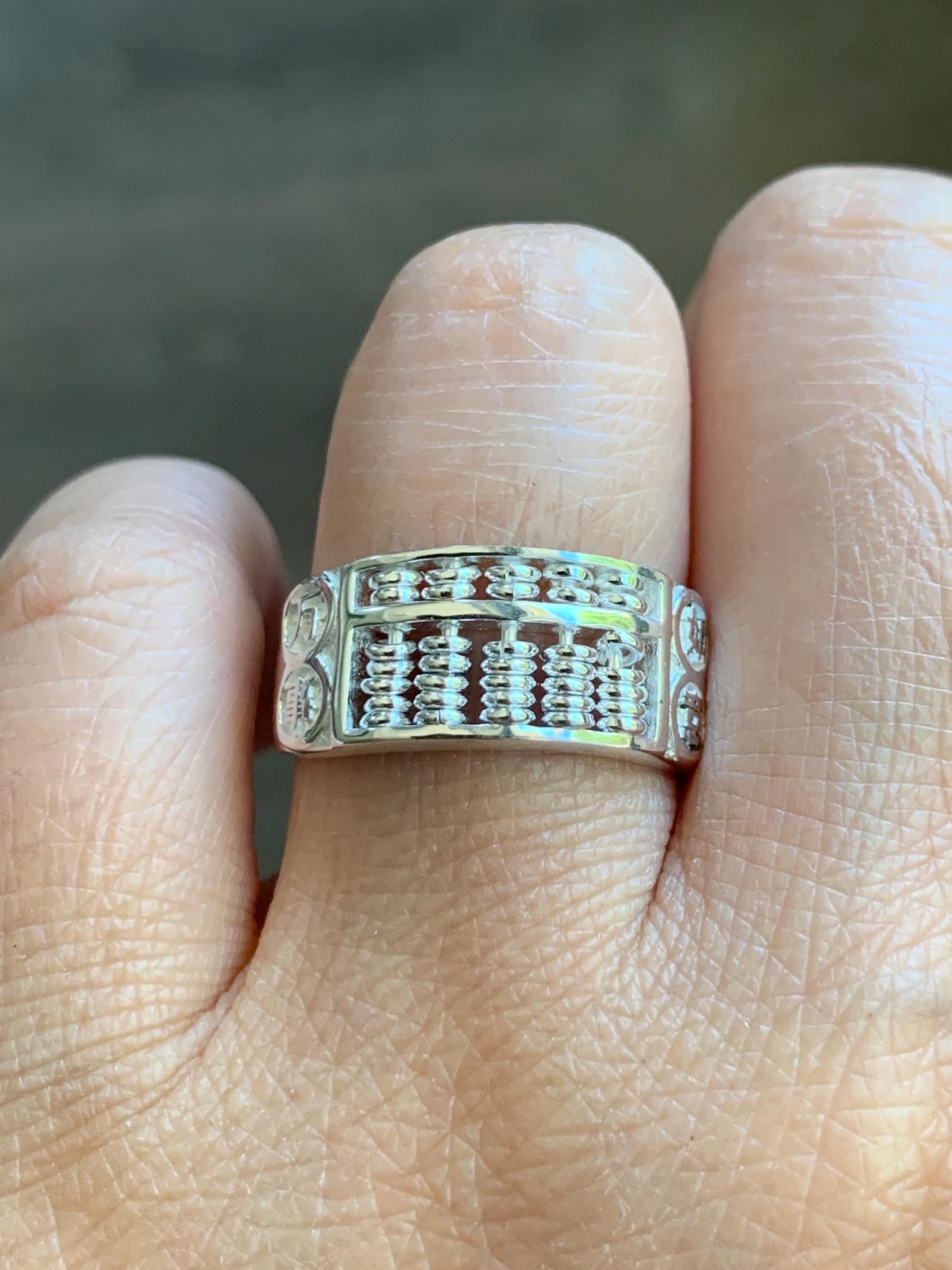 Solid 999 Sterling Silver Abacus Ring Size 8 Adjustable 6 grams 999足银如意算盘戒指