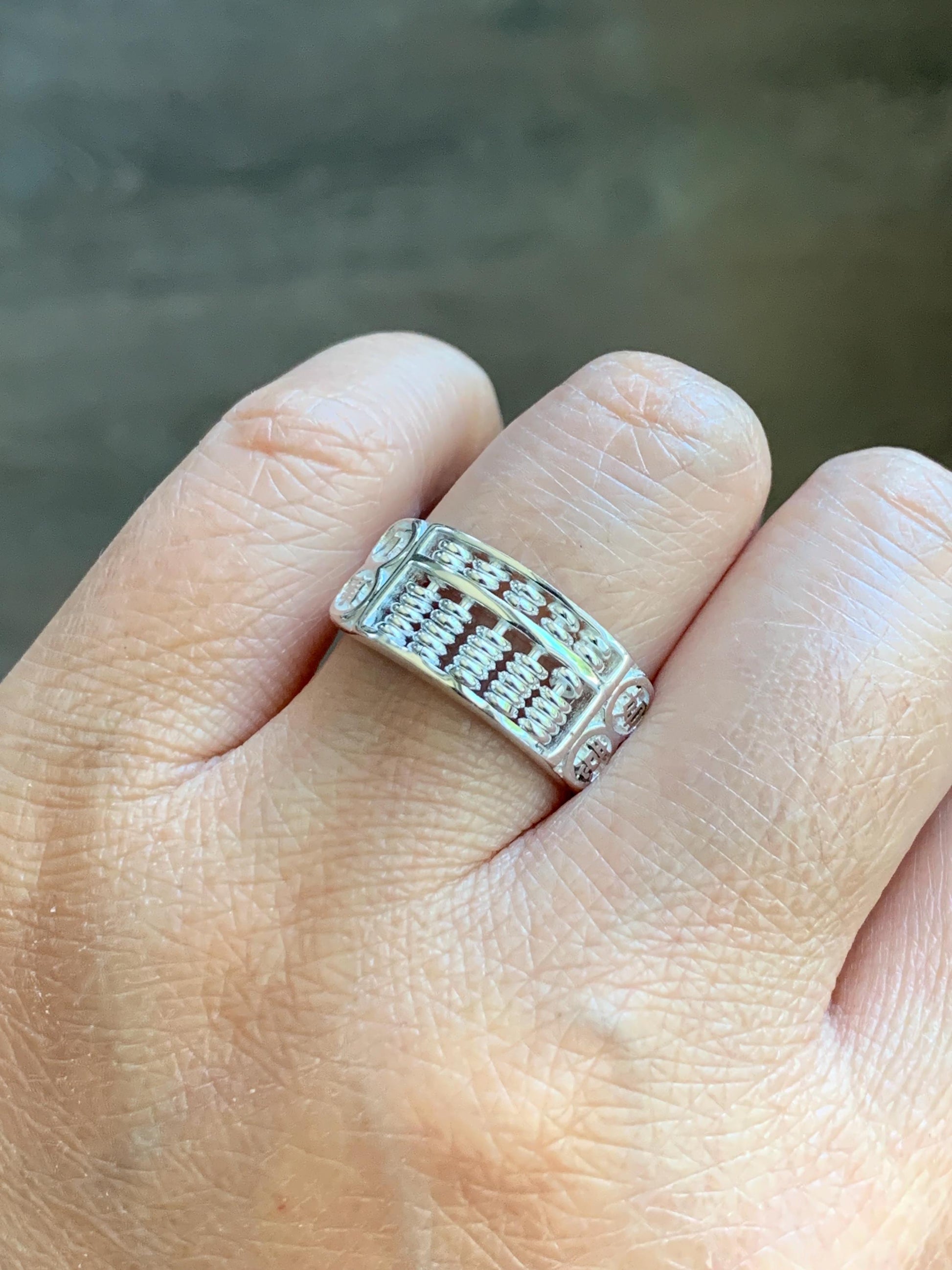 Solid 999 Sterling Silver Abacus Ring Size 8 Adjustable 6 grams 999足银如意算盘戒指