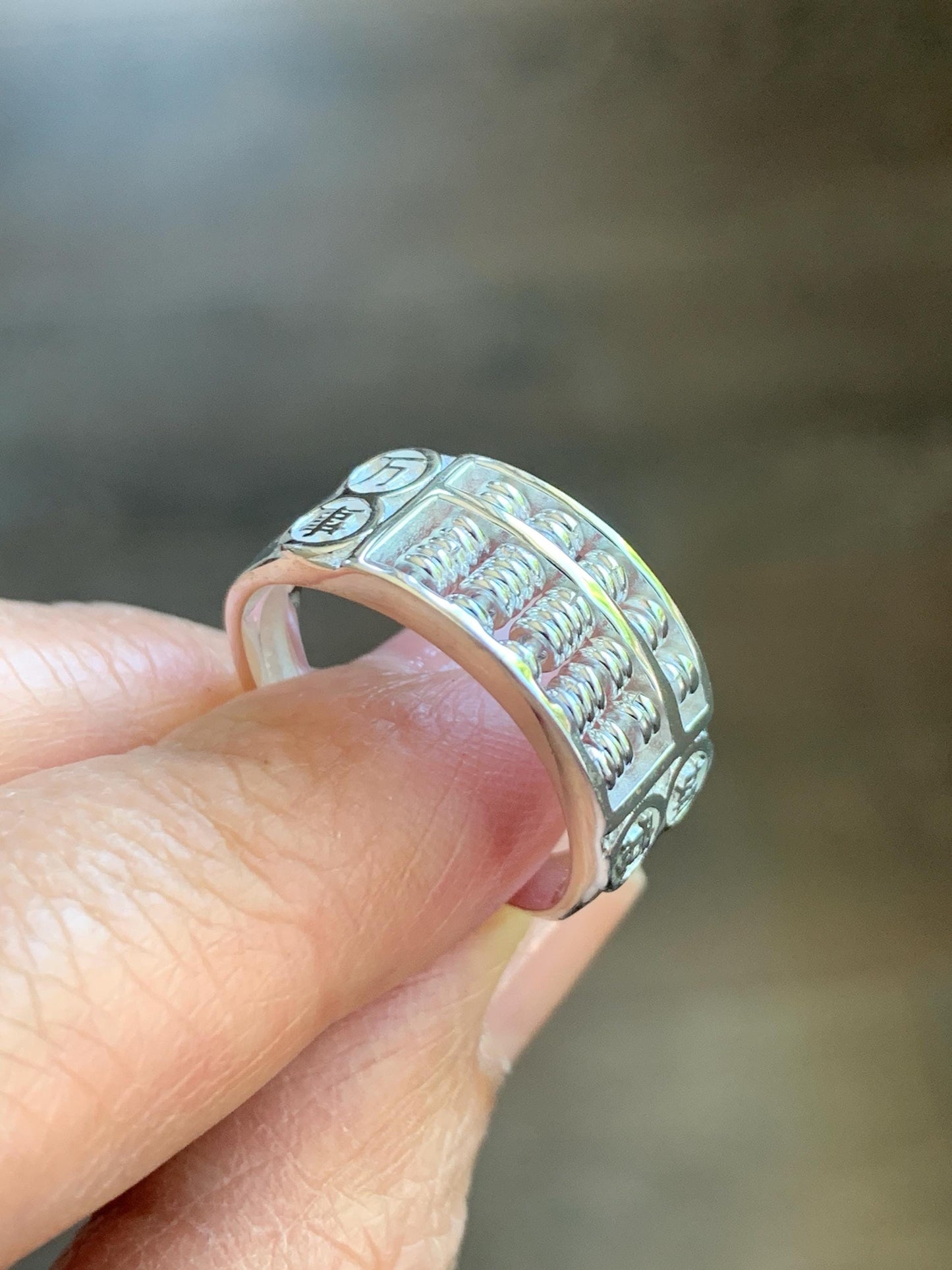 Solid 999 Sterling Silver Abacus Ring Size 8 Adjustable 6 grams 999足银如意算盘戒指