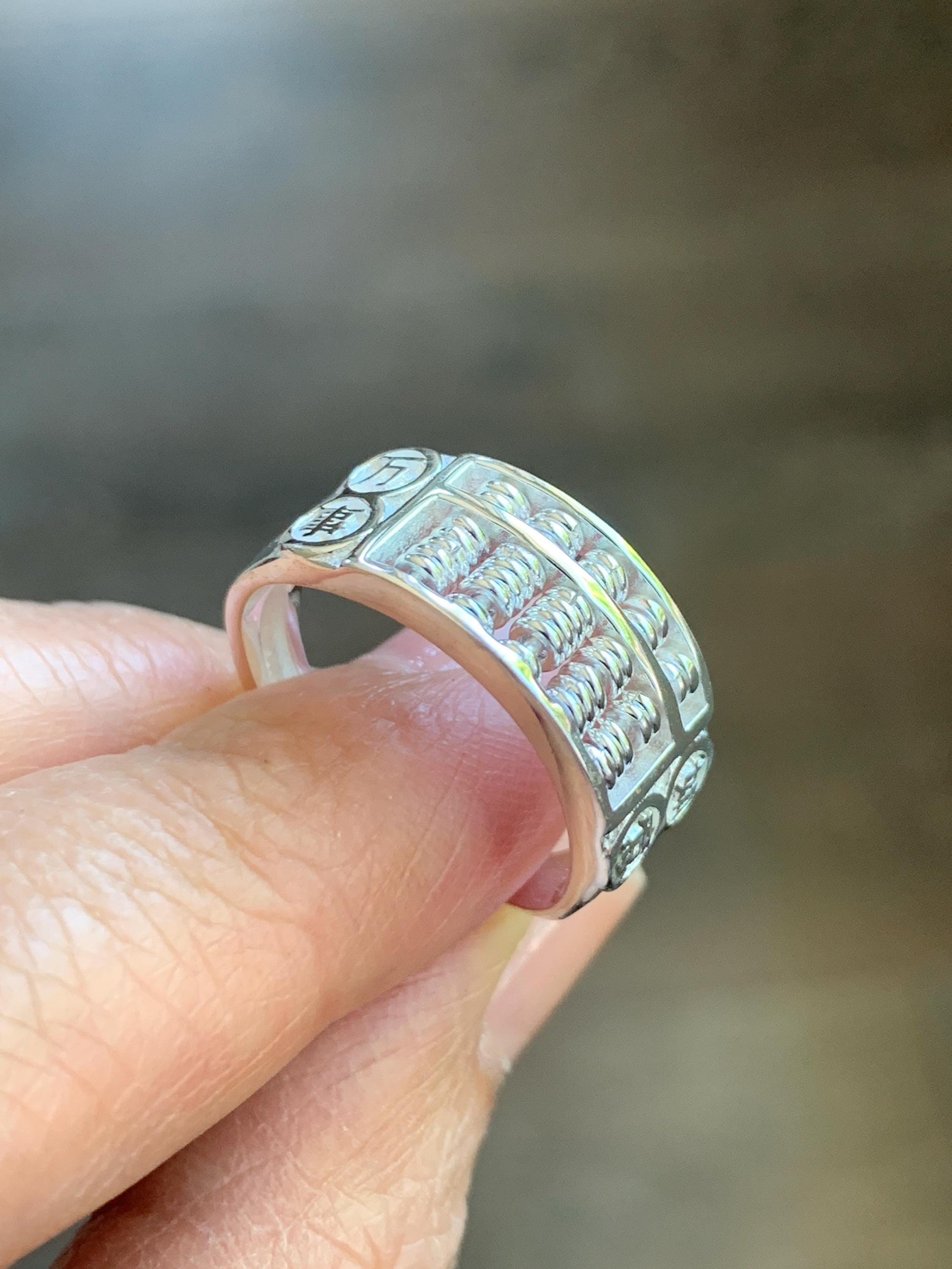 Solid 999 Sterling Silver Abacus Ring Size 8 Adjustable 6 grams 999足银如意算盘戒指
