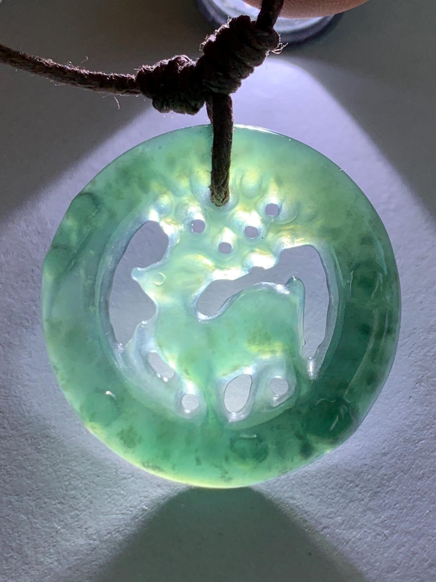Natural Guatemalan Icy Highly Translucent Dark Teal Blue Jadeite Engraved Deer Pendant Rope Necklace Adjustable 25” 5g 天然危深蓝水飘花翡翠梅花鹿吊坠