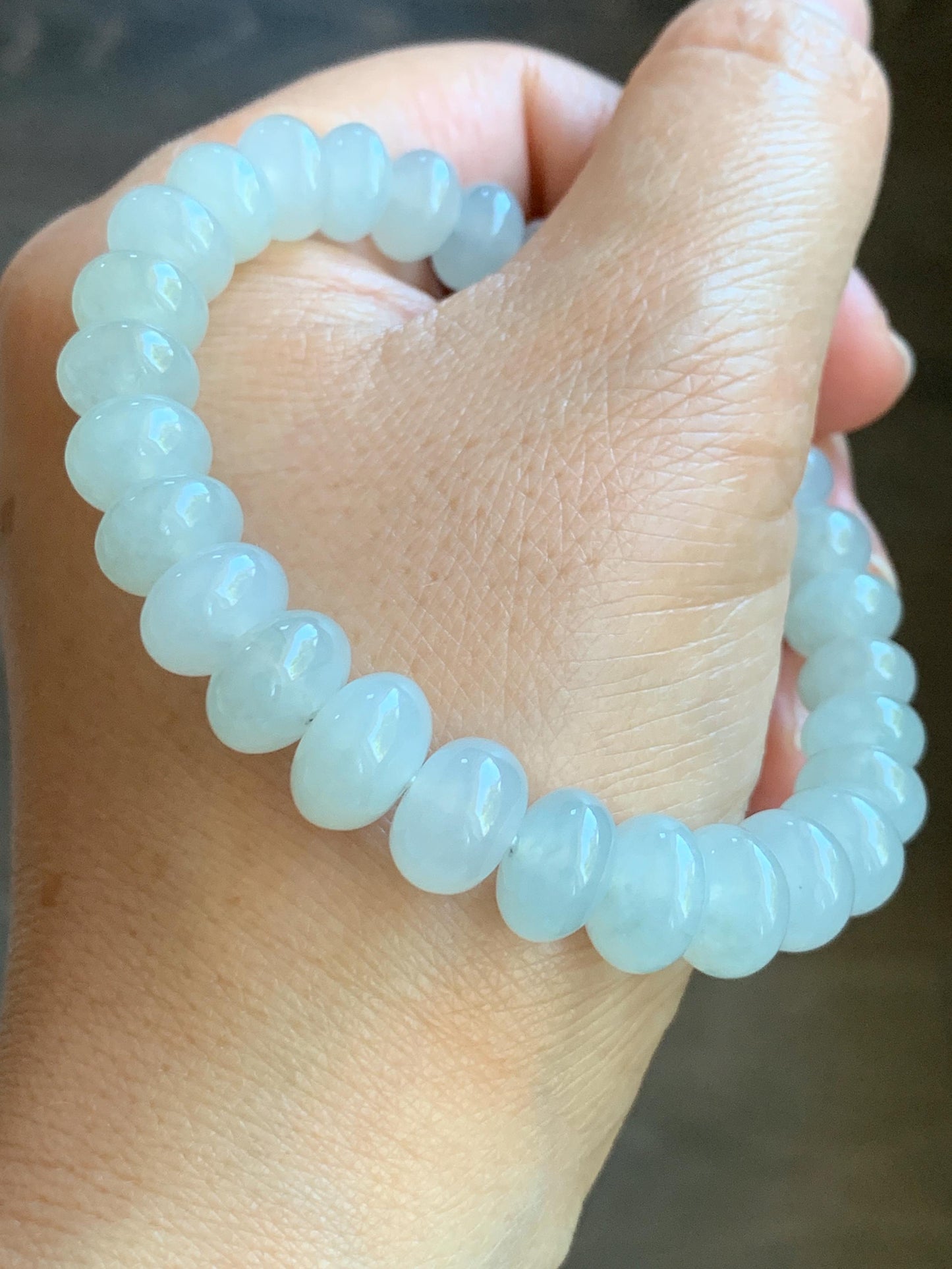Large Natural Burmese Icy Highly Translucent Light Beige Jadeite Drum Beads Beaded Bracelet Stretchy 6.75” 30g 天然缅甸淡冰糖底翡翠大鼓珠手串 BBT717