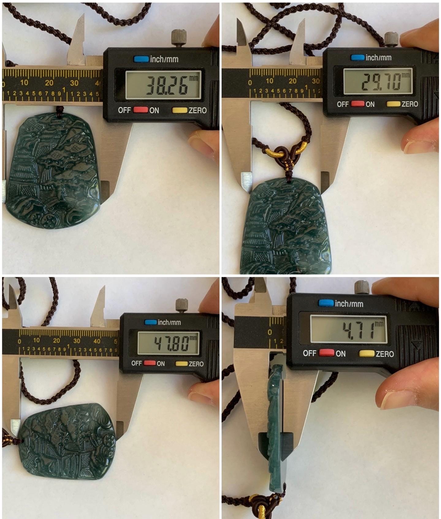 Natural Guatemalan Icy Translucent Dark Teal Blue Jadeite Carved Shan Shui Landscape Pendant Rope Necklace 26” 23g Adjustable 天然冰危深蓝翡翠山水牌吊坠