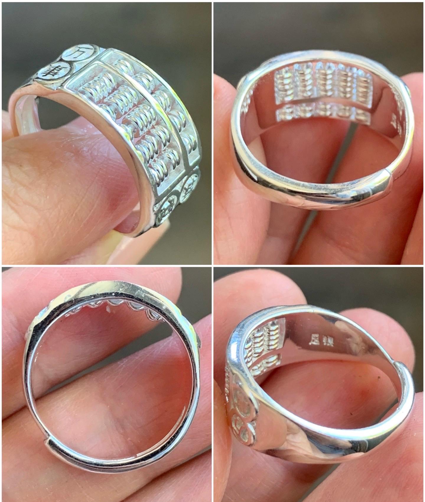 Solid 999 Sterling Silver Abacus Ring Size 8 Adjustable 6 grams 999足银如意算盘戒指