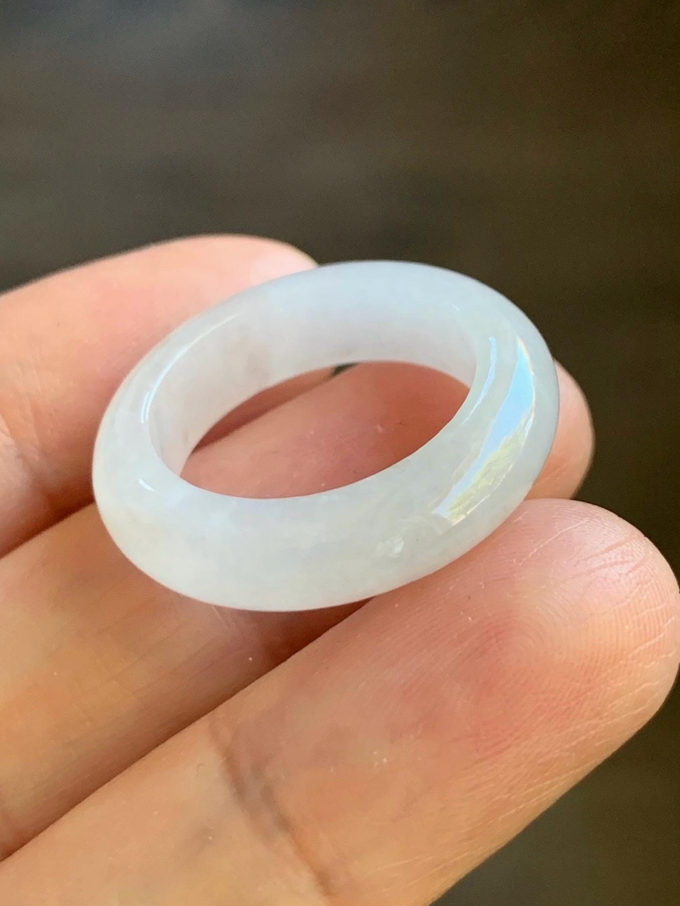 Natural Burmese Icy Translucent White Jadeite Band Ring Size 8 US 5g 天然缅甸白冰翡翠戒圈 DBJ619B