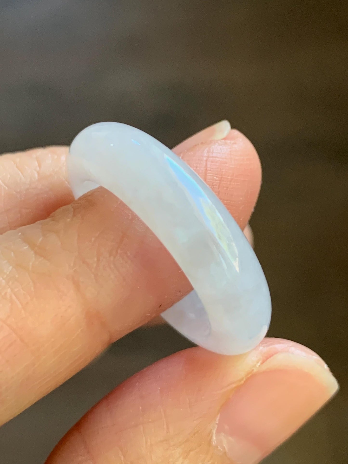 Natural Burmese Icy Translucent White Jadeite Band Ring Size 8 US 5g 天然缅甸白冰翡翠戒圈 DBJ619B