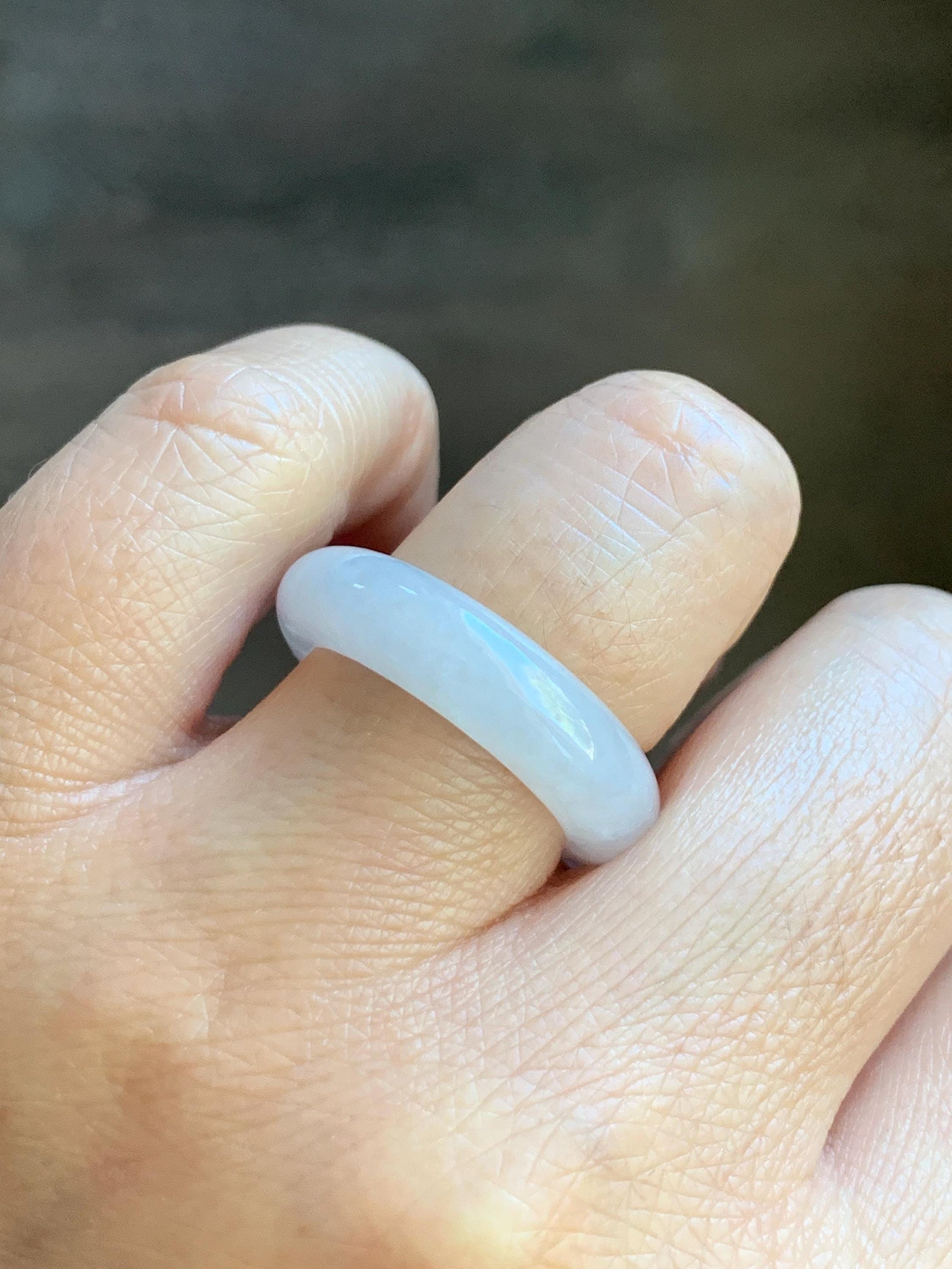 Natural Burmese Icy Translucent White Jadeite Band Ring Size 8 US 5g 天然缅甸白冰翡翠戒圈 DBJ619B