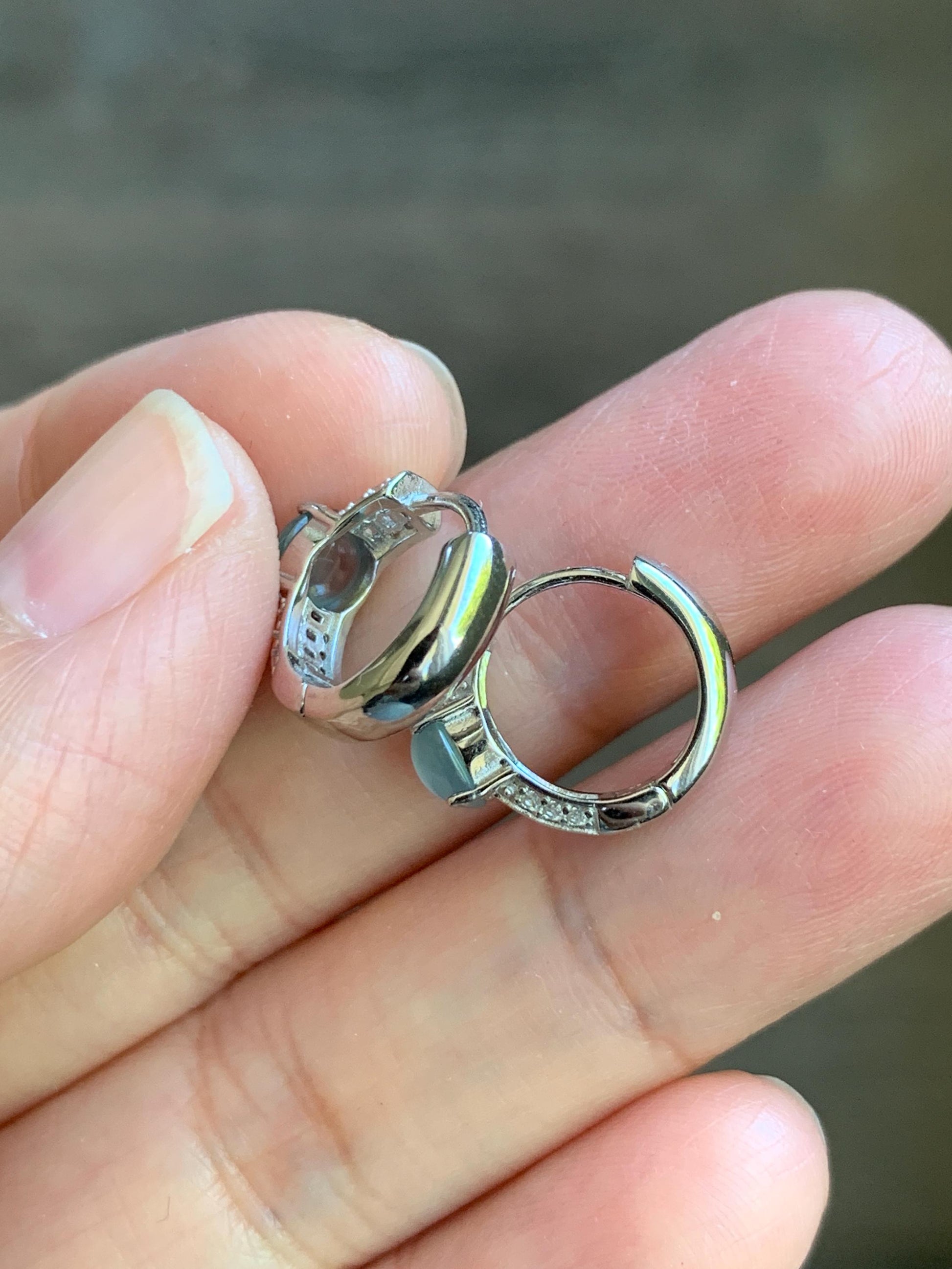 Natural Guatemalan Icy Highly Translucent Light Blue Jadeite Hoop Huggie Earrings S925 Sterling Silver 天然冰危起光晴蓝翡翠银镶耳包