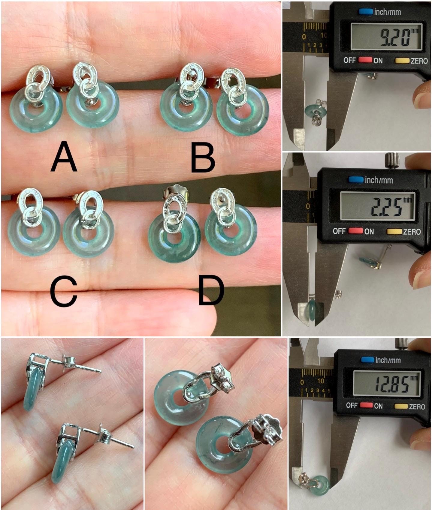 Natural Guatemalan Icy Highly Translucent Teal Green Jadeite Petite Ping An Kou Donut Studs Earrings Sterling Silver 天然冰危晴蓝起光翡翠平安扣耳钉耳环