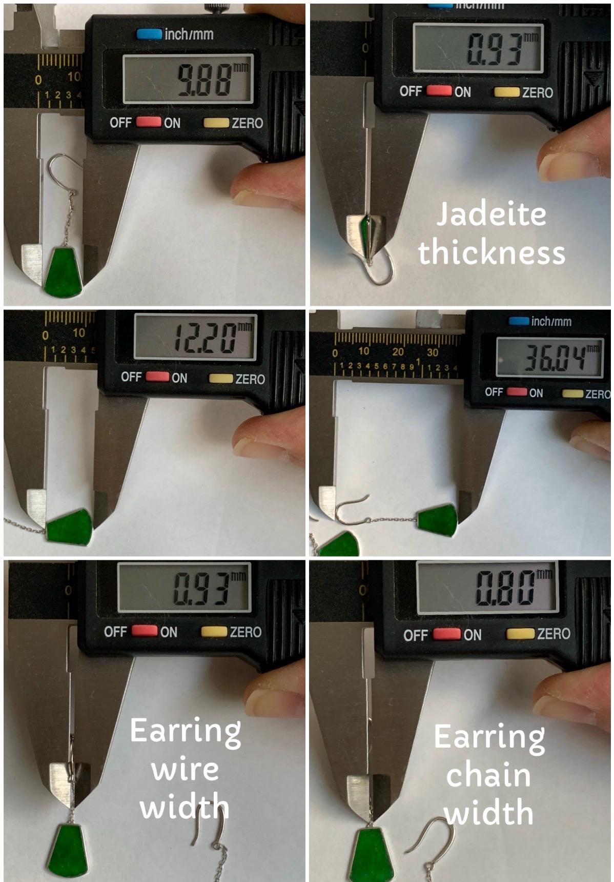 Certified Natural Burmese Icy Vibrant Hot Green Jadeite Dangle Earrings 18K White Gold 1.03g 天然缅甸阳绿翡翠镶嵌耳钩 6888
